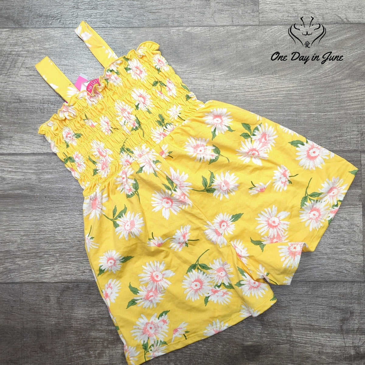 Zunie Girl Girls Smocked Floral Romper Yellow Daisy Sleeveless NWT Size XS (4/5)
