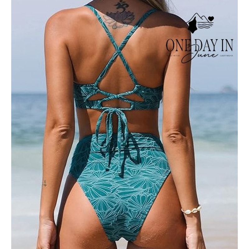 Cupshe Scallop Textured High Waist Bikini Swimsuit Size S
