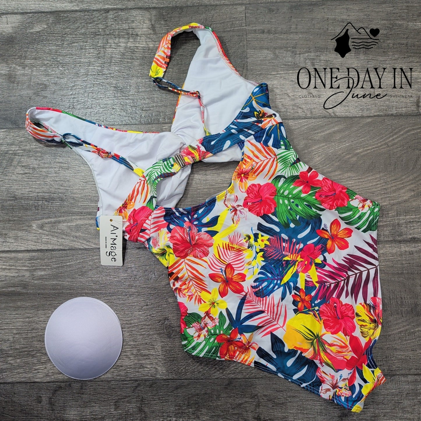 Aimage Tropical Cutout One Piece Swimsuit Size M