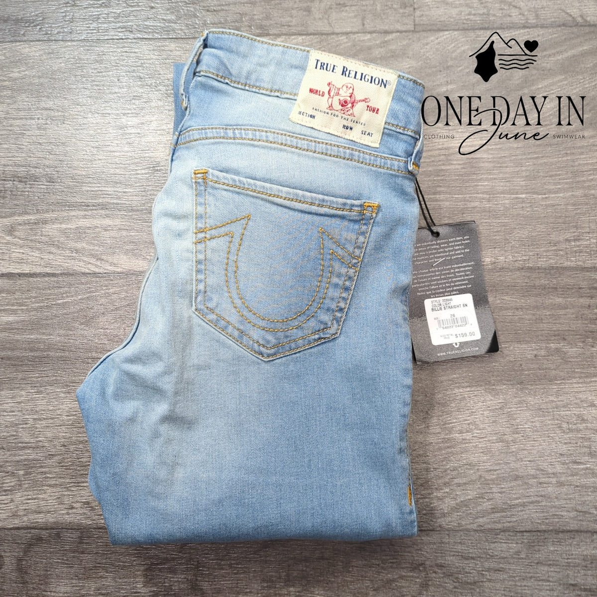 True Religion Billie Mid Rise Straight Jeans Light Wash NWT $159 Size 26Tall