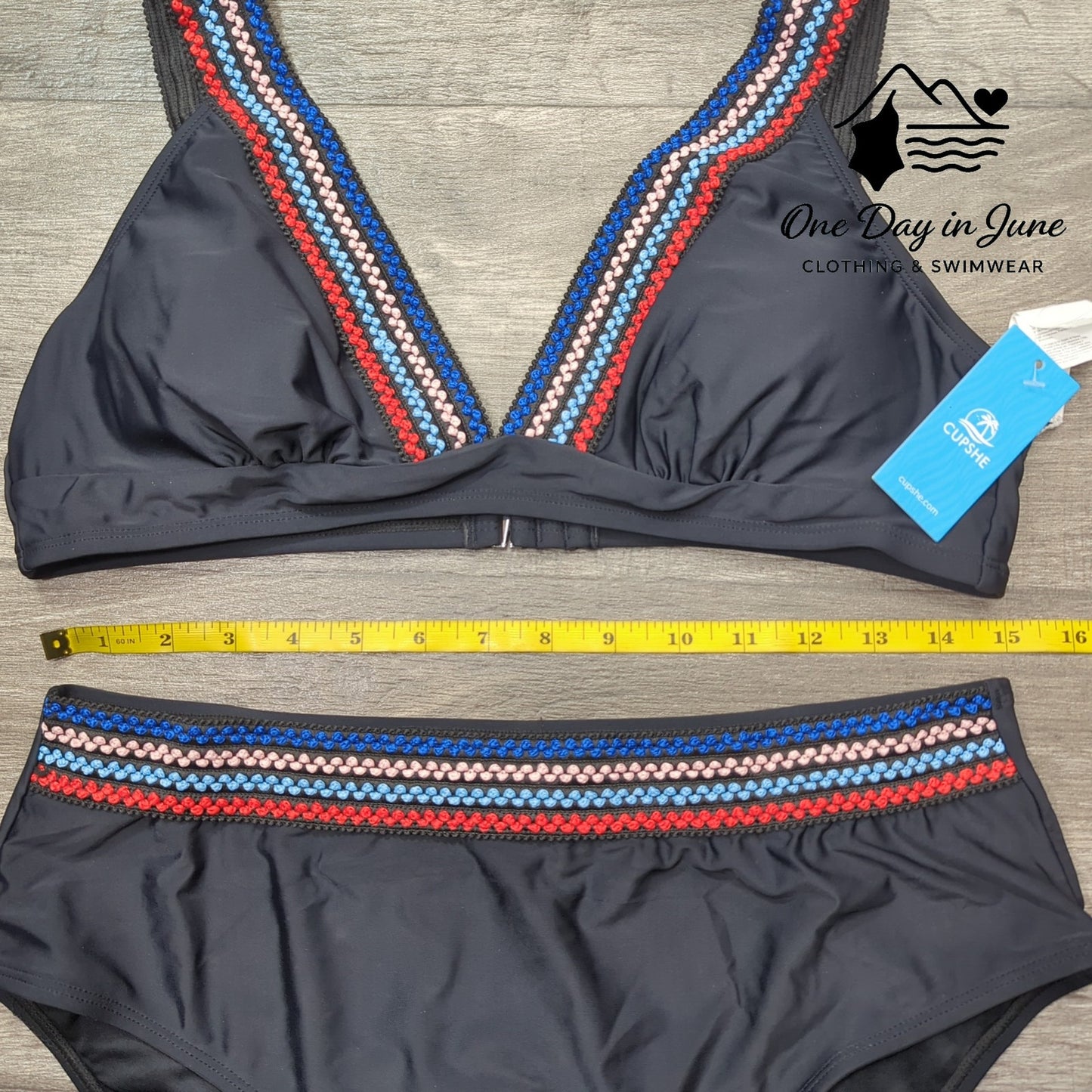 Cupshe Embroidered High Waist Triangle Bikini Swimsuit Size XL