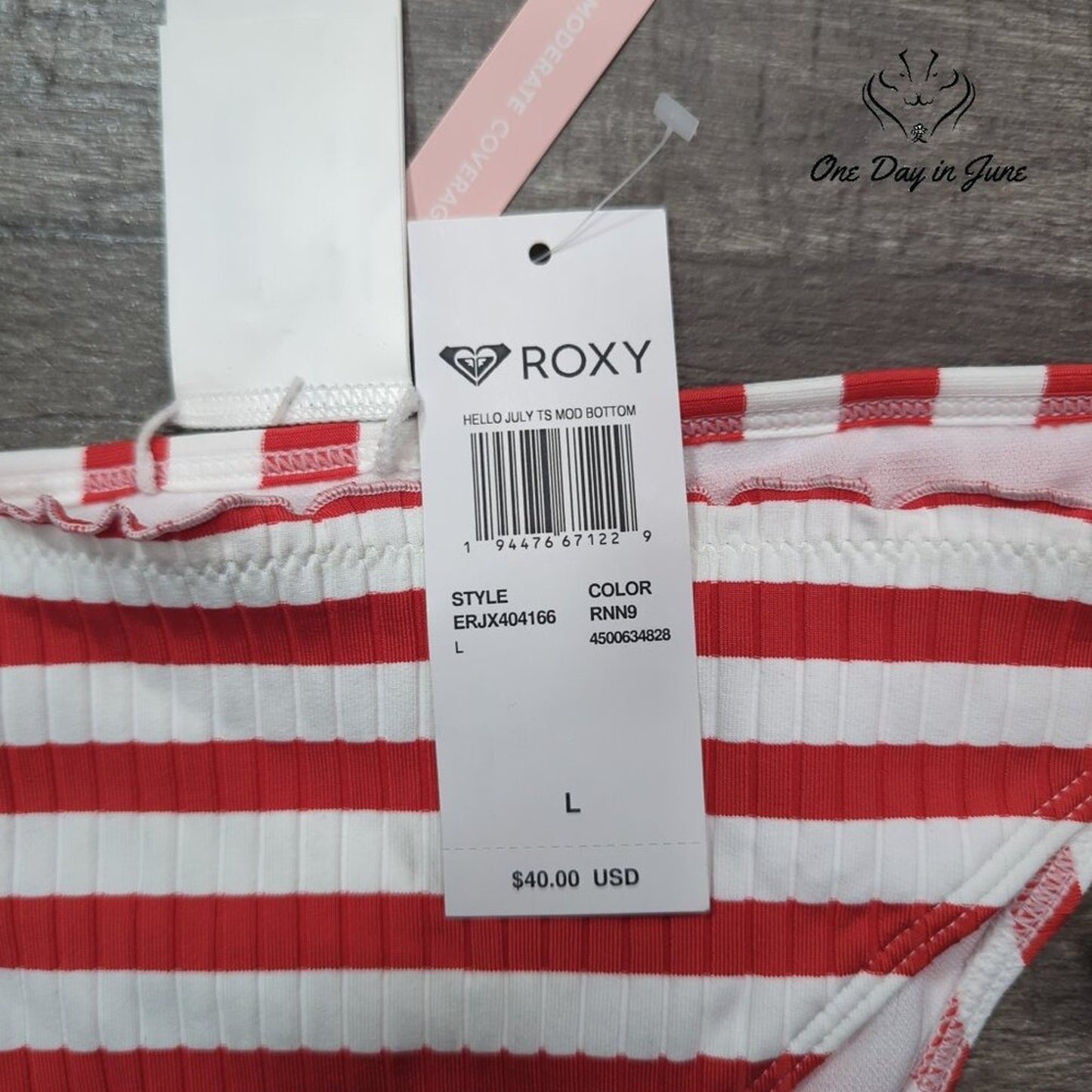 Roxy Hello July Tie Side Moderate Bikini Bottom Size L
