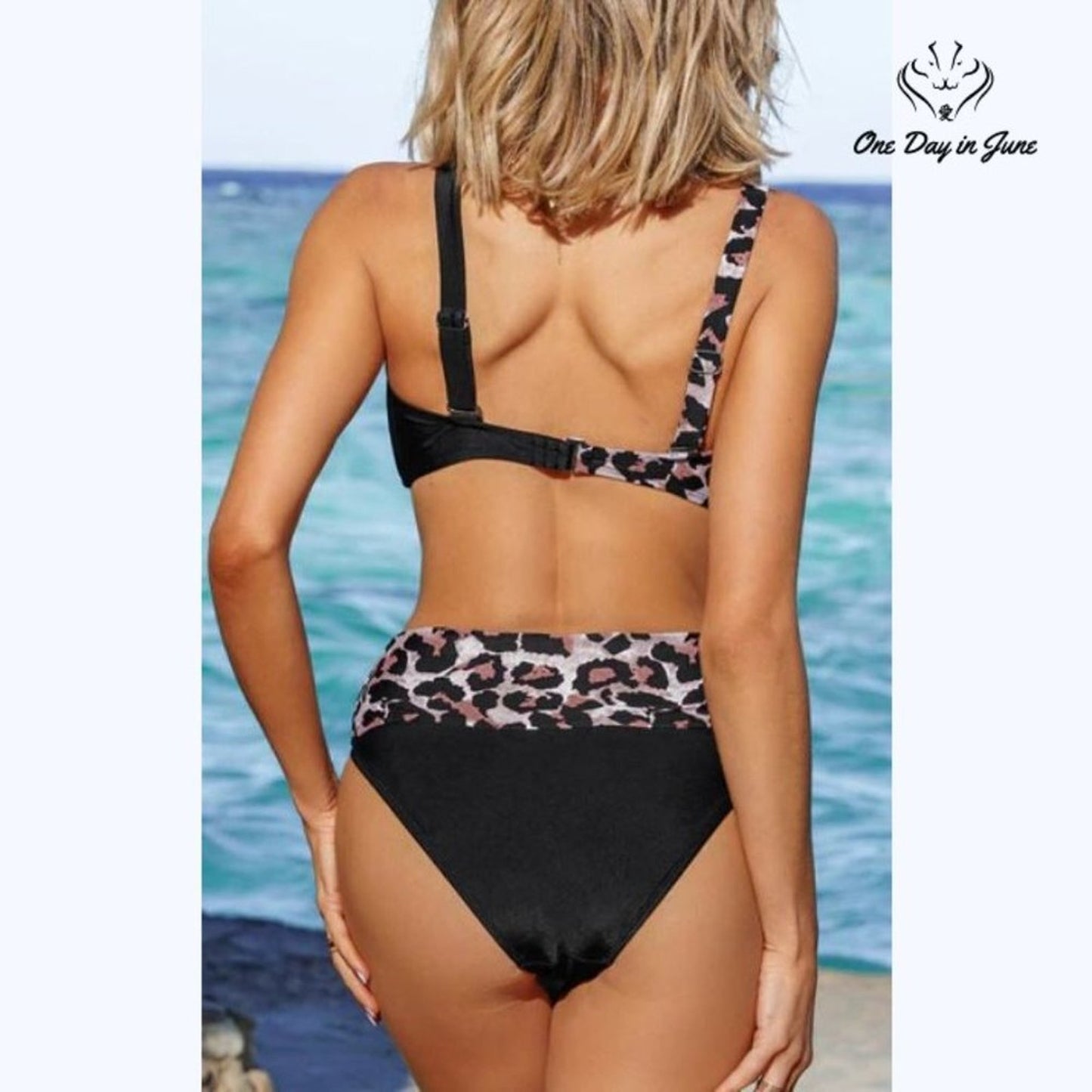 ODIJ Colorblock Leaopard Bikini Swimsuit Size S