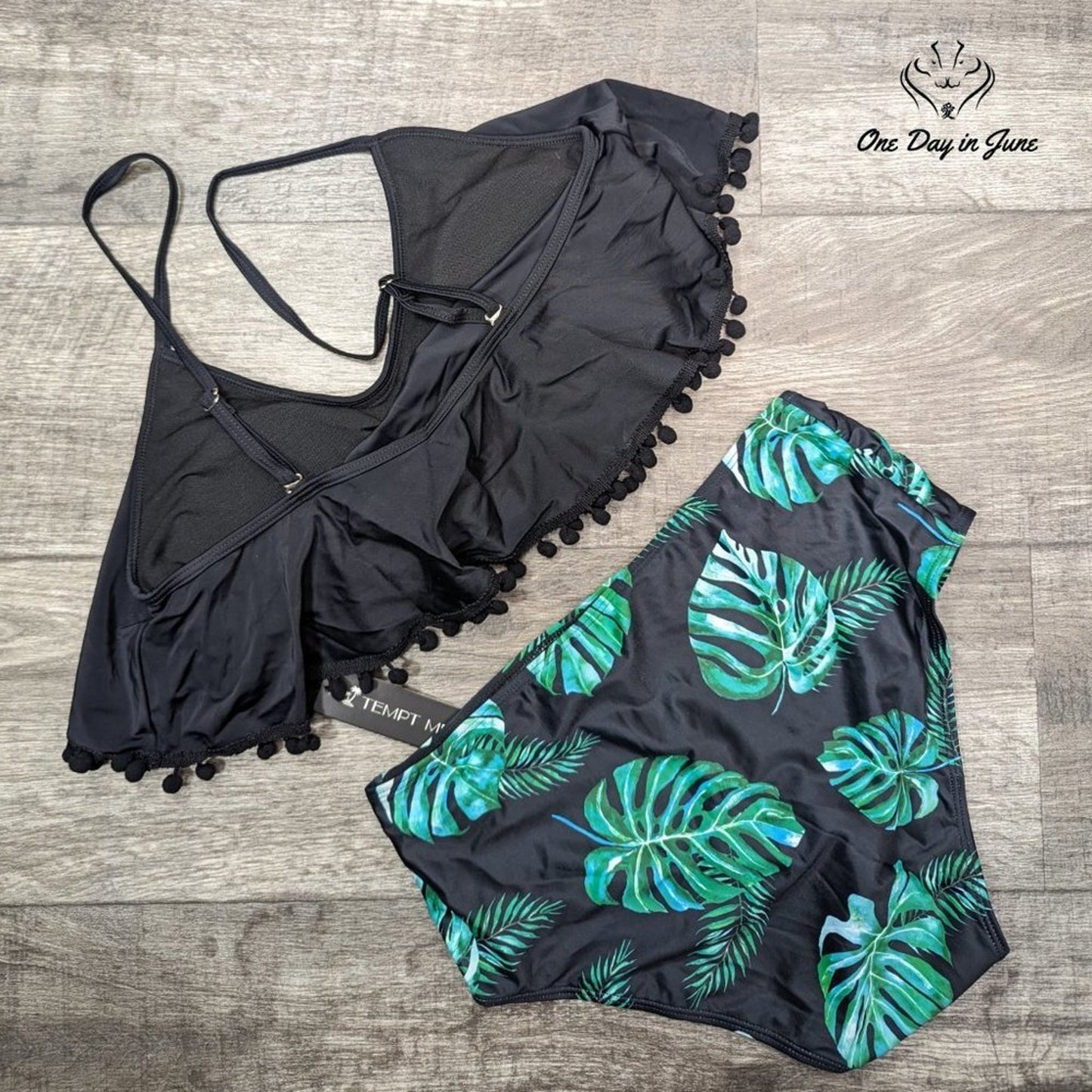 Tempt Me High Waist Flounce Pom Pom Bikini Swimsuit Size L