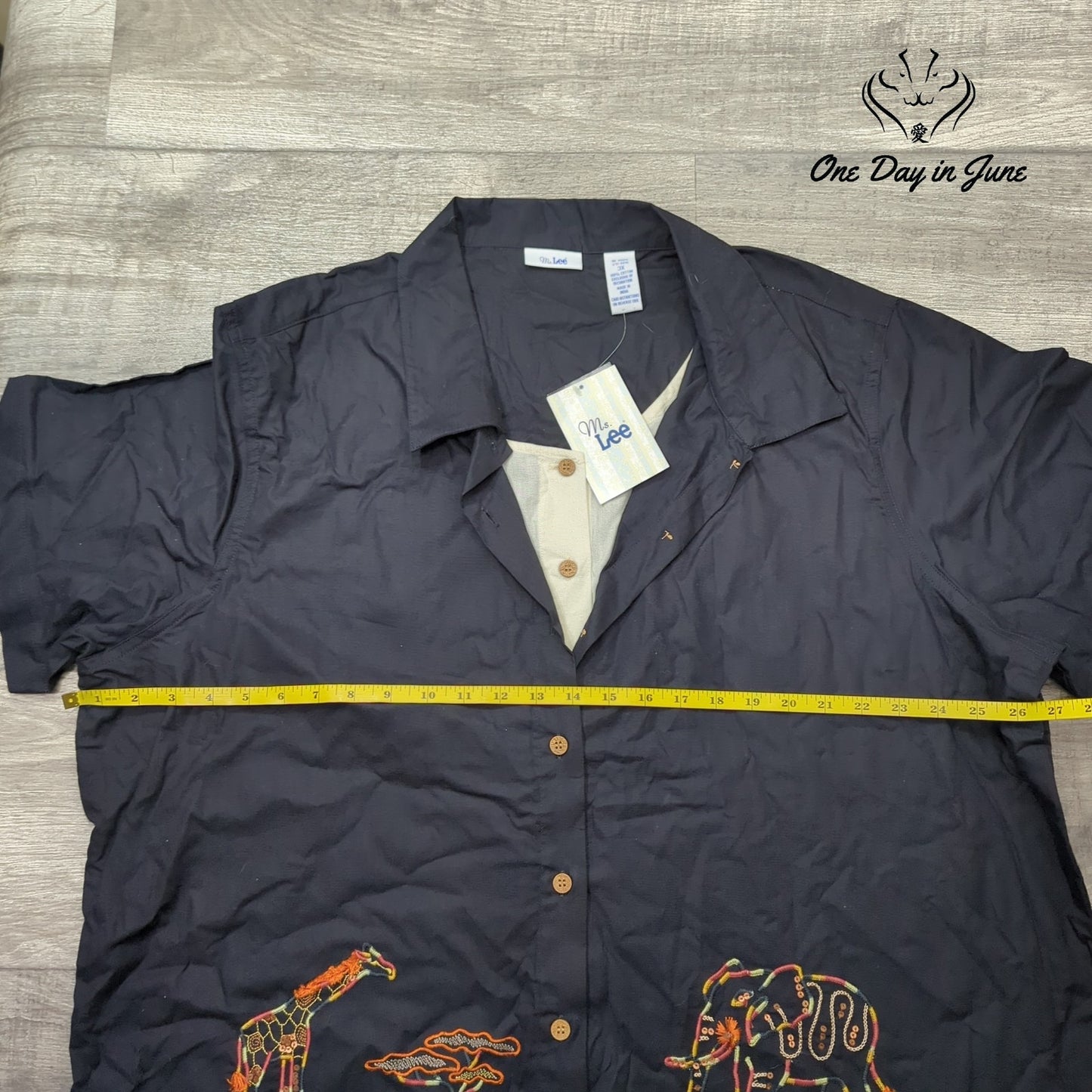 M. Lee Plus Size Button Front Embroidered Top Size 3X