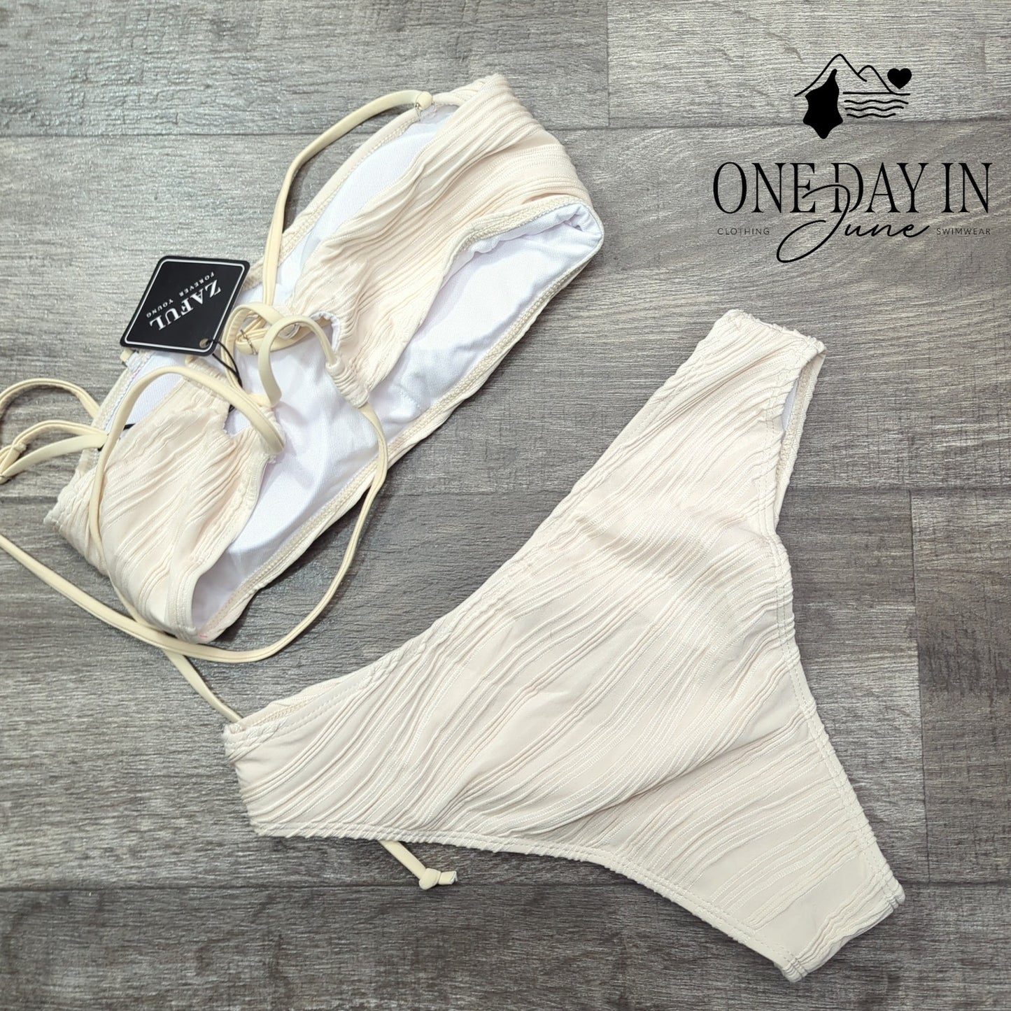Zaful Textured Bandeau Bikini Swimsuit Size M