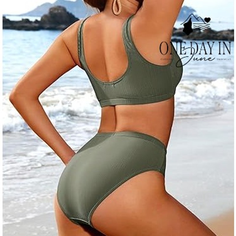 Aimage Crop Ribbed Bikini Swimsuit Size L