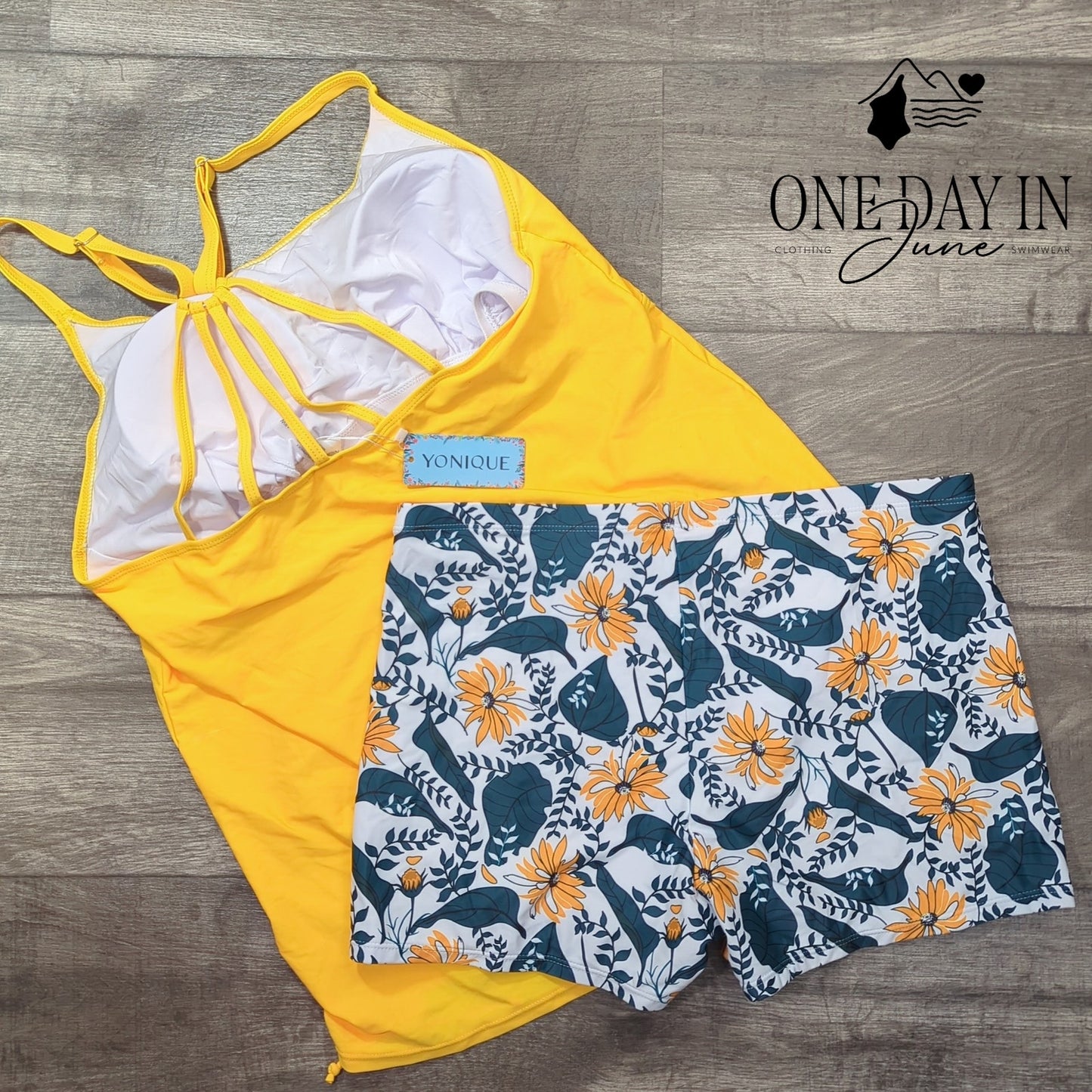 Yonique Plus Size Boyshort Tankini Swimsuit Size 18W