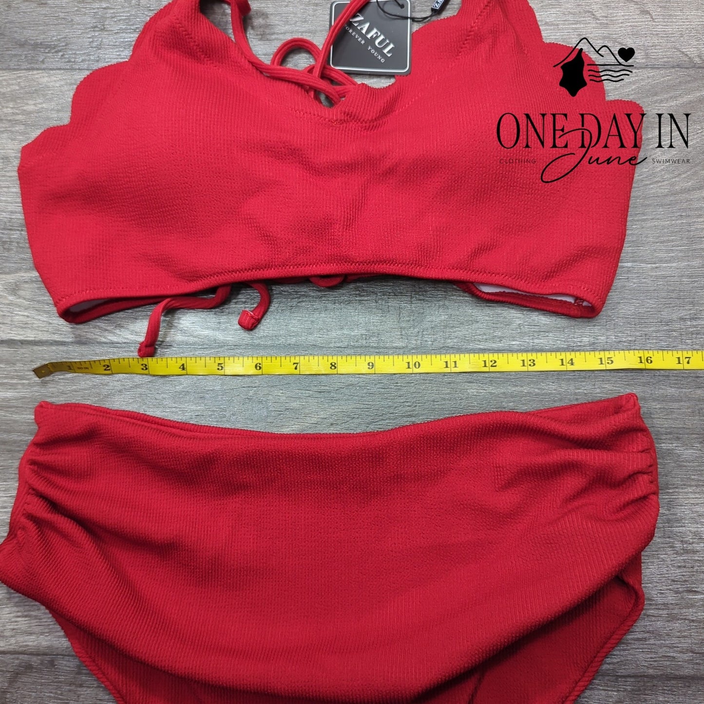 Zaful High Waist Scallop Ribbed Bikini Swimsuit Size XL