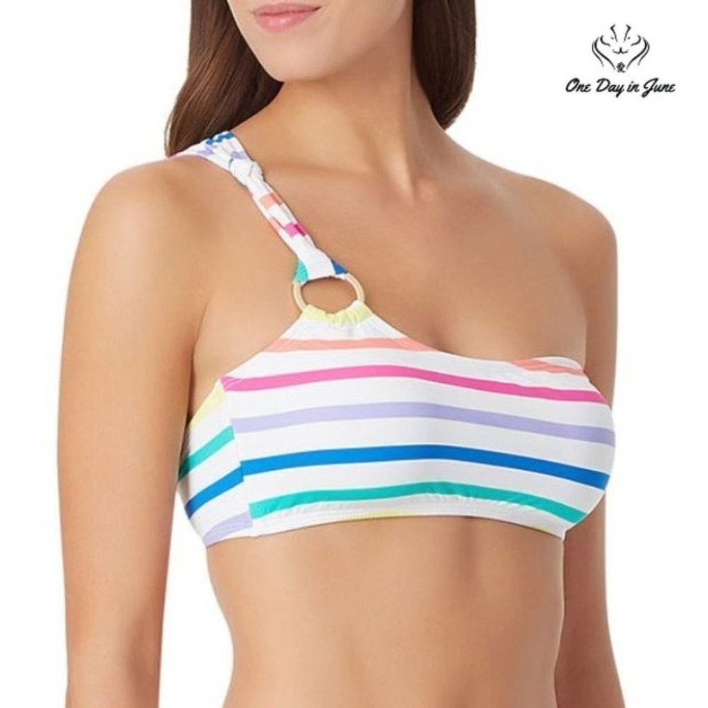 Sugar Beach Striped Bandeau Bikini Top Size S