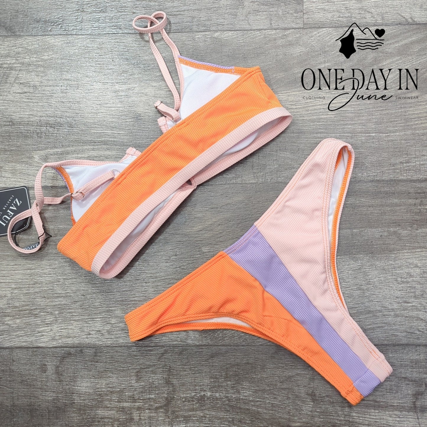 Zaful V Wire Colorblock Bikini Swimsuit Size S