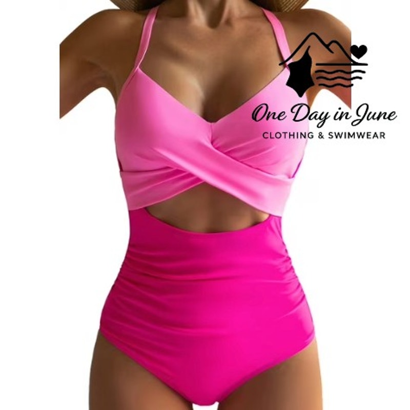 Eomenie Cross Front Cut Out Tie Back One Piece Swimsuit Size L