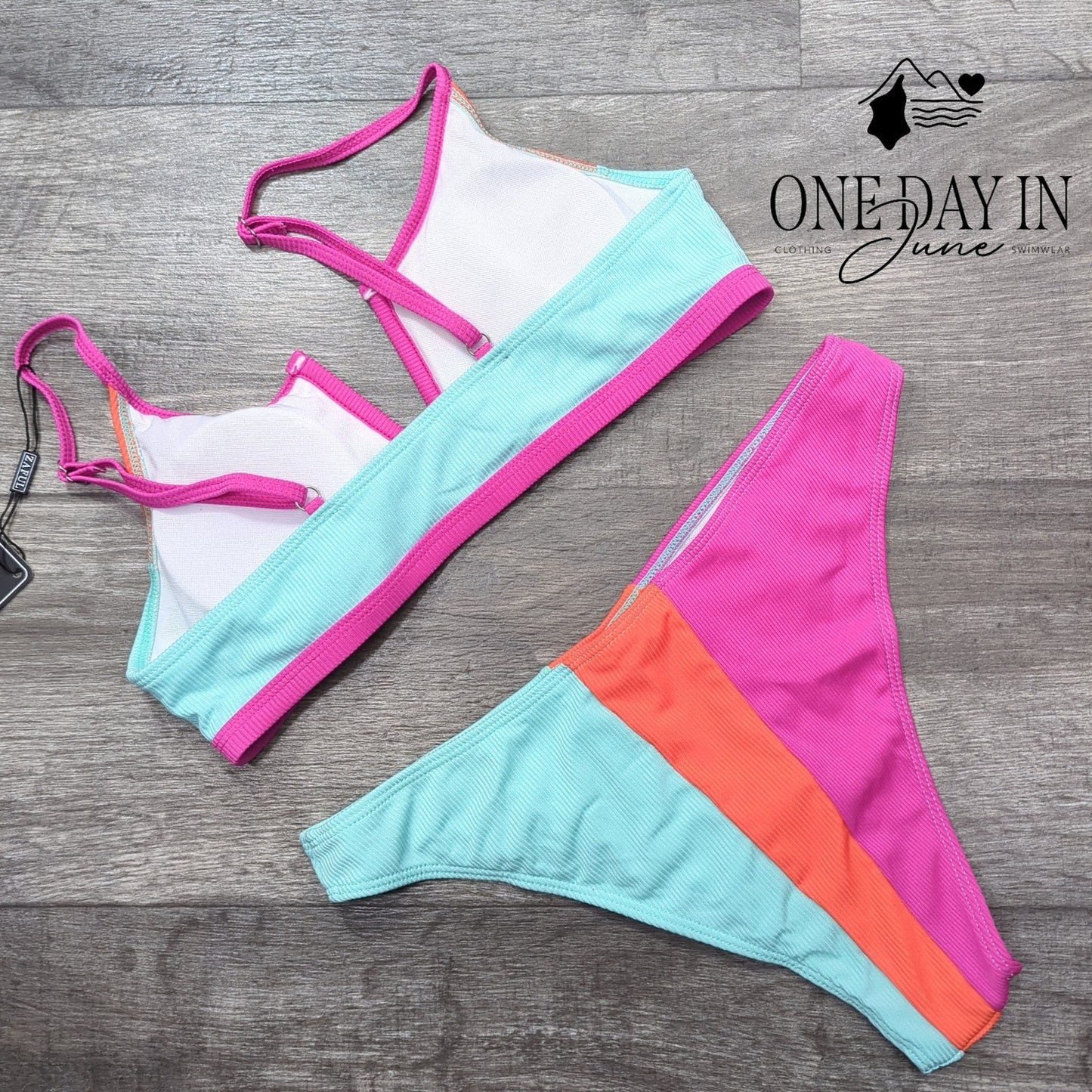 Zaful Color Block Textured Bikini Swimsuit Size M