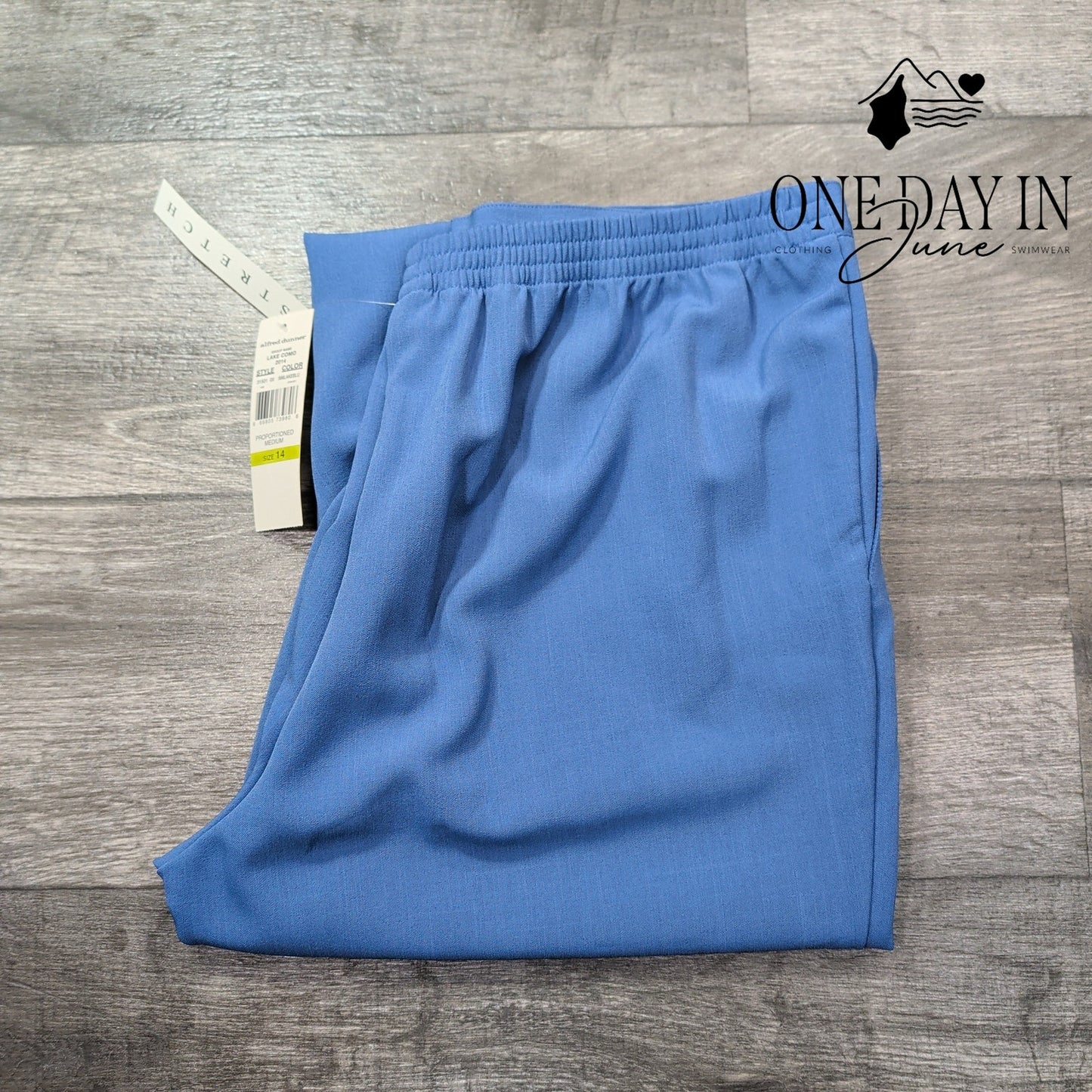 Alfred Dunner Lake Como Pull On Pants Blue Straight Leg NWT Size 14