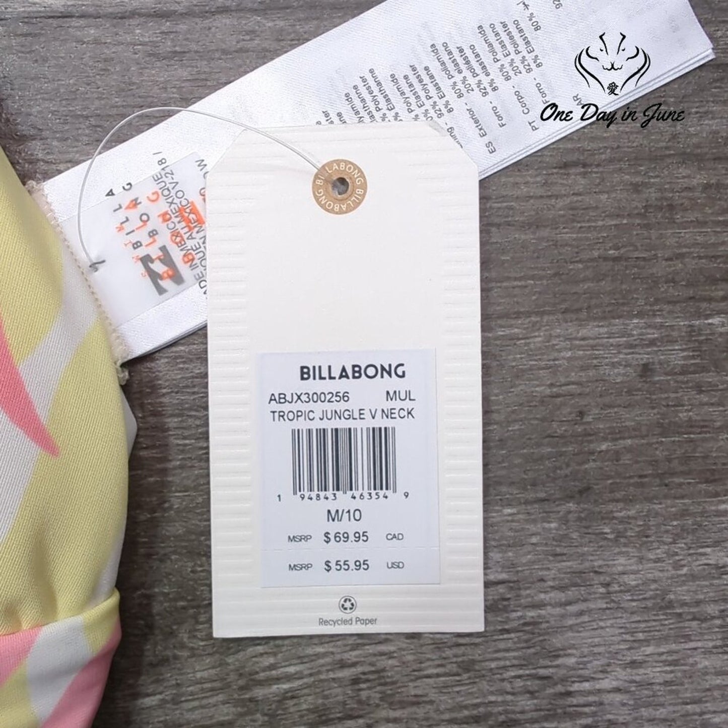 Billabong Tropic Jungle V Neck Bikini Top Size M
