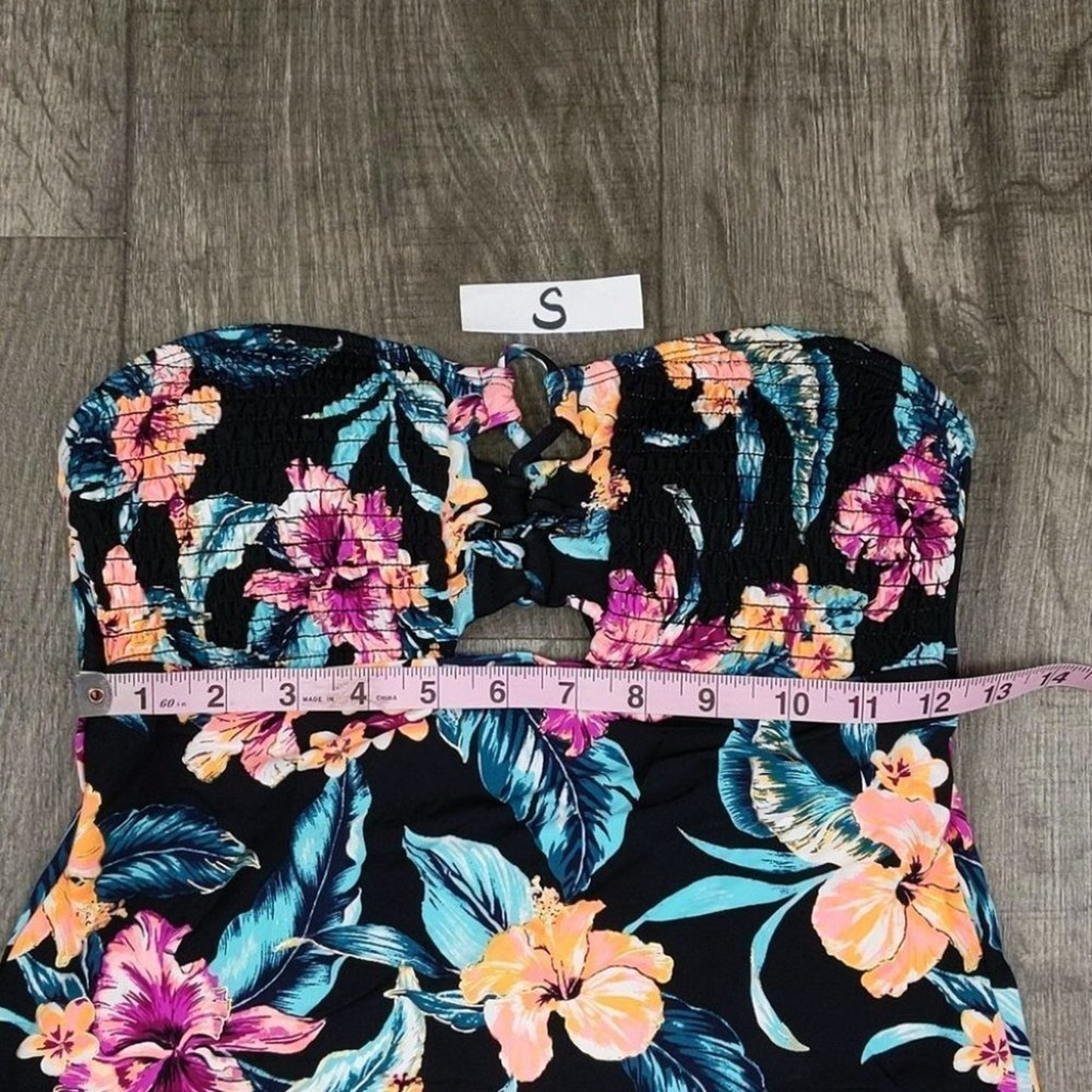 Ambrielle Smocked Floral Tankini Top Size S