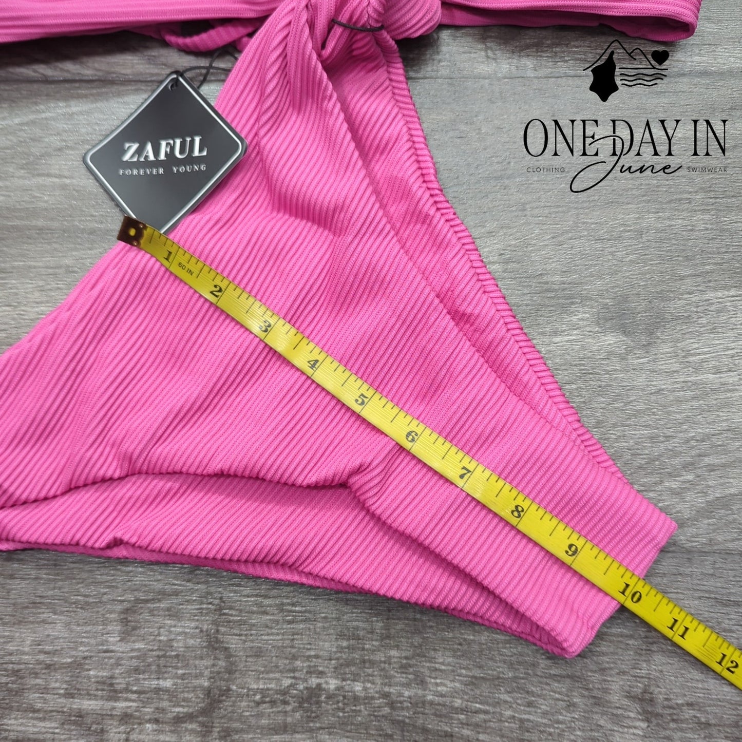 Zaful Bandeau Ribbed Tie Back Bikini Swimsuit Size M