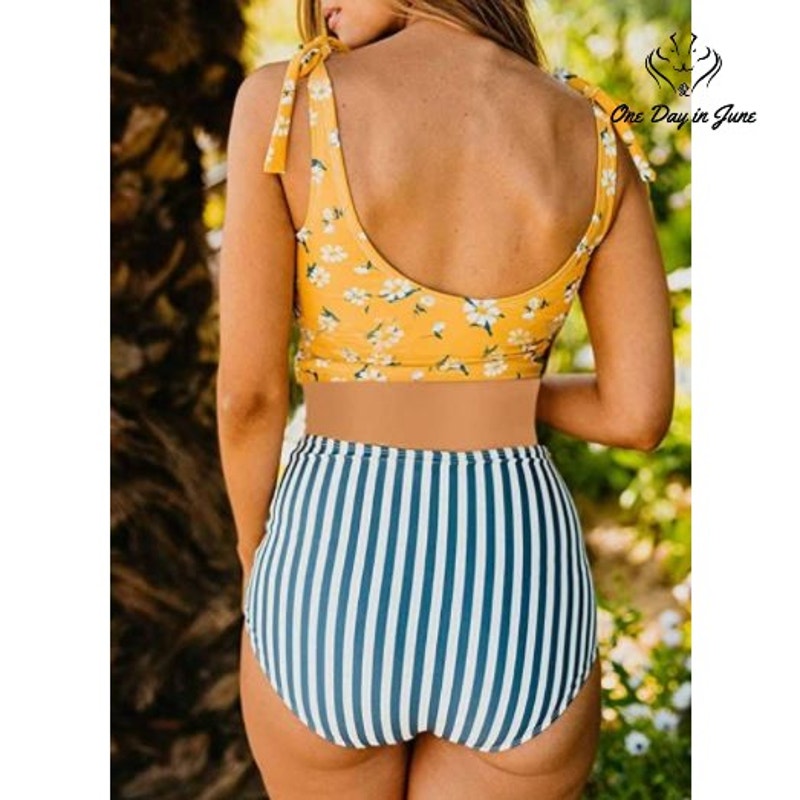 Aleumdr Tie Shoulder High Waist Bikini Size S