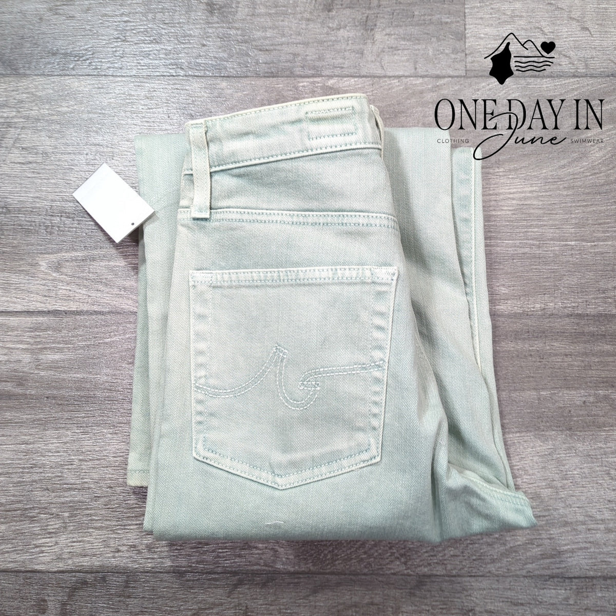 AG Adriano Goldschmied High Rise Wide Leg Crop Jeans Mint Green NWT Size 27 (4)