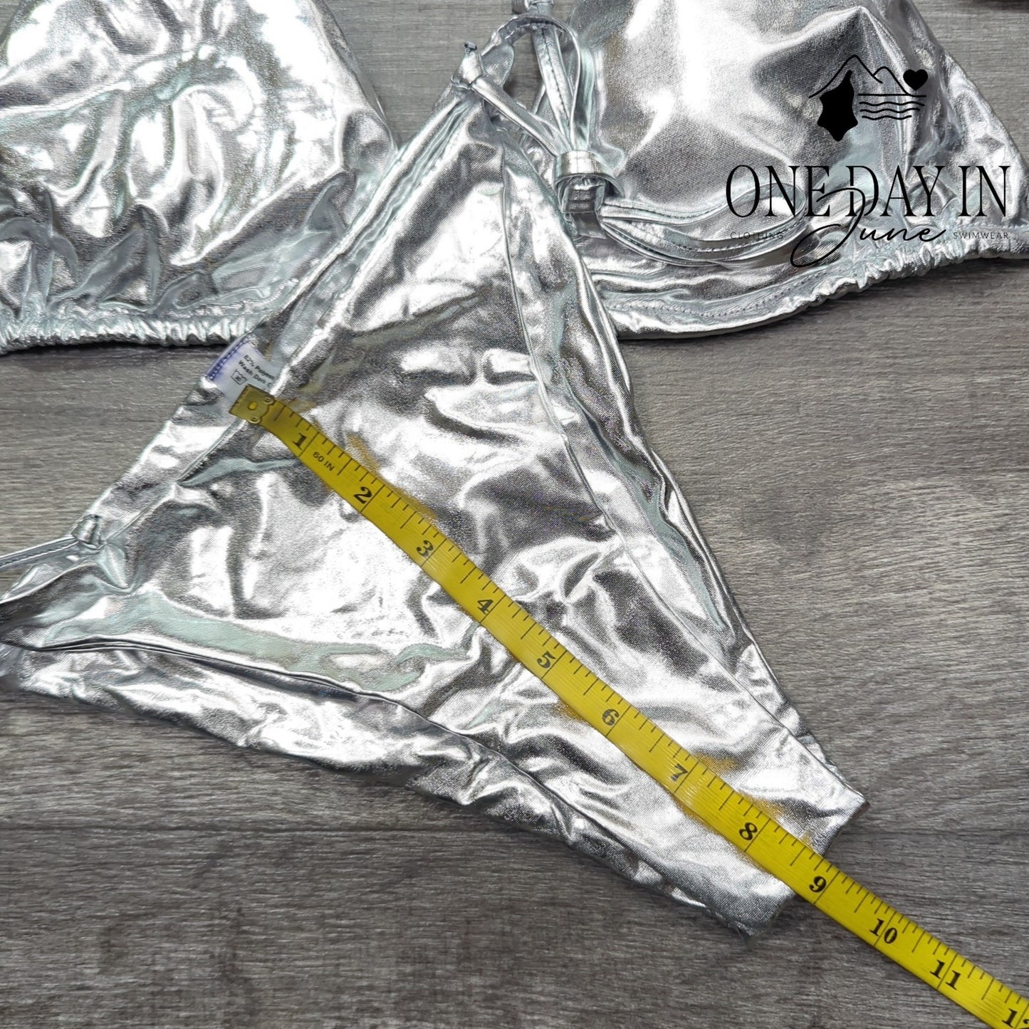Adisputent Silver Halter Tie Side Bikini Swimsuit Size L