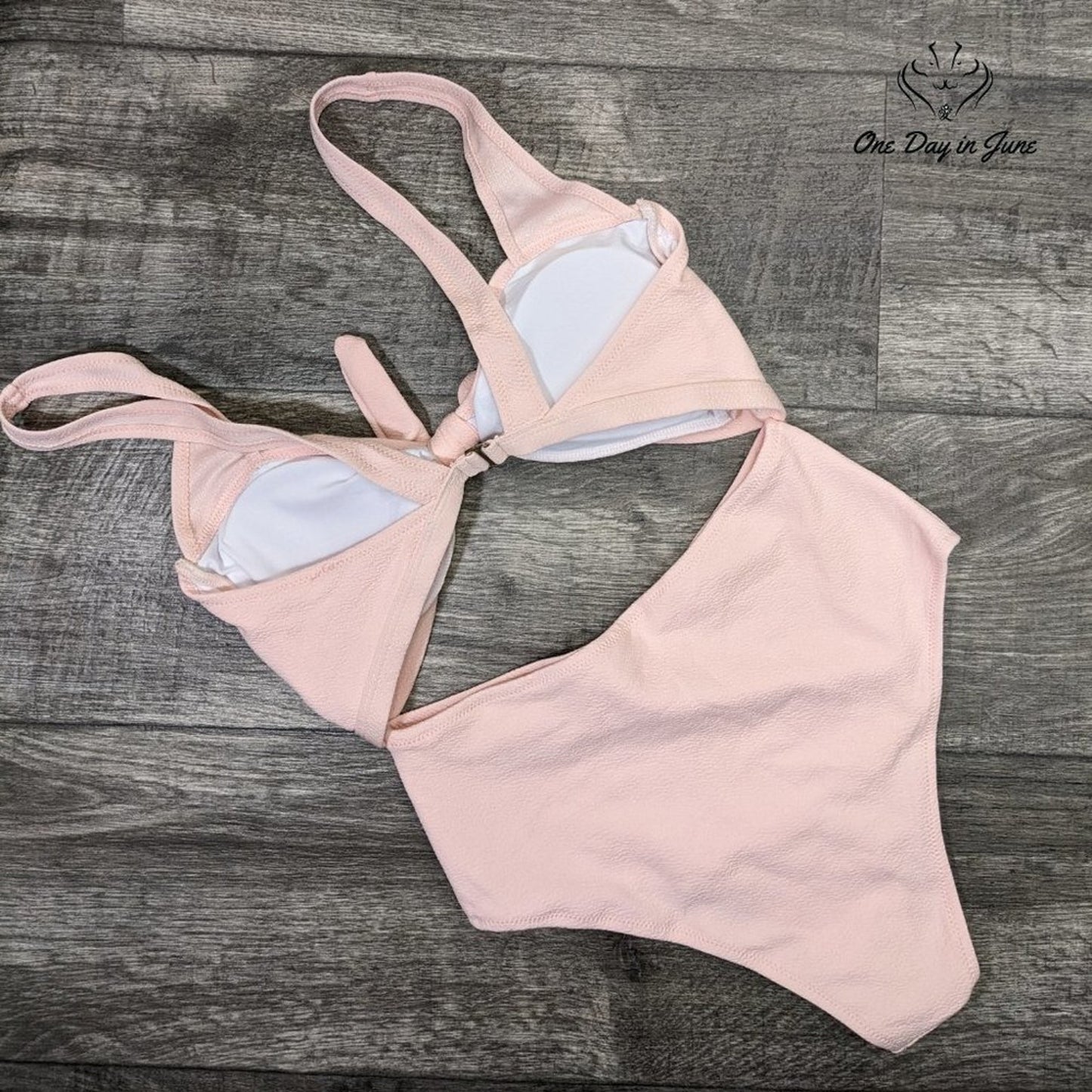 Tempt Me Knot Front Cut Out Textured One Piece Swimsuit Size M