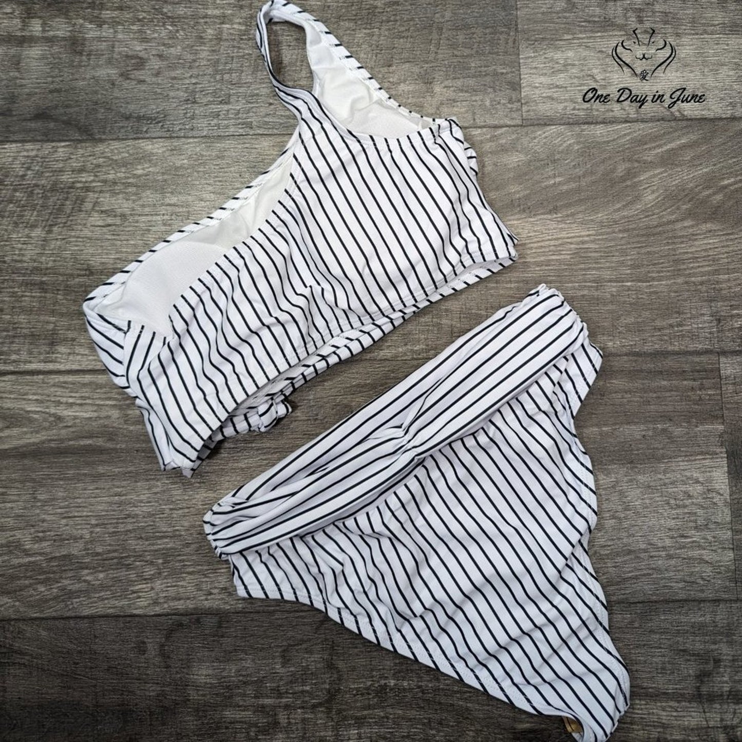 Pink Queen Striped One Shoulder Bikini Swimsuit Size XL