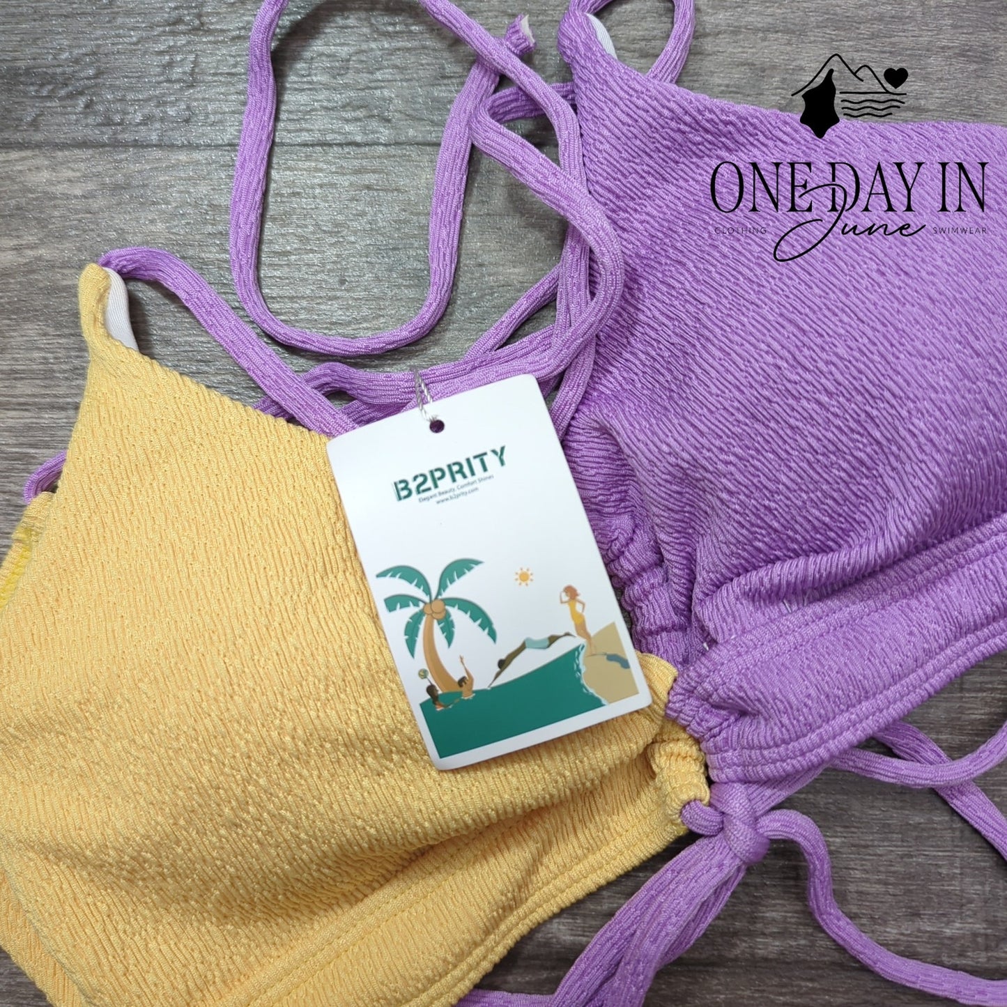 B2Prity Textured Tie Side Tie Back Keyhole Bikini Swimsuit Size M