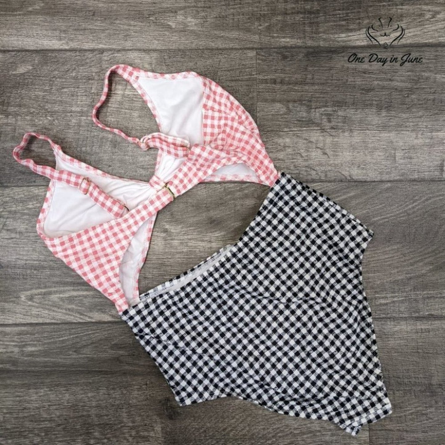 California Sunshine Gingham High Waist One Piece Swimsuit Size L