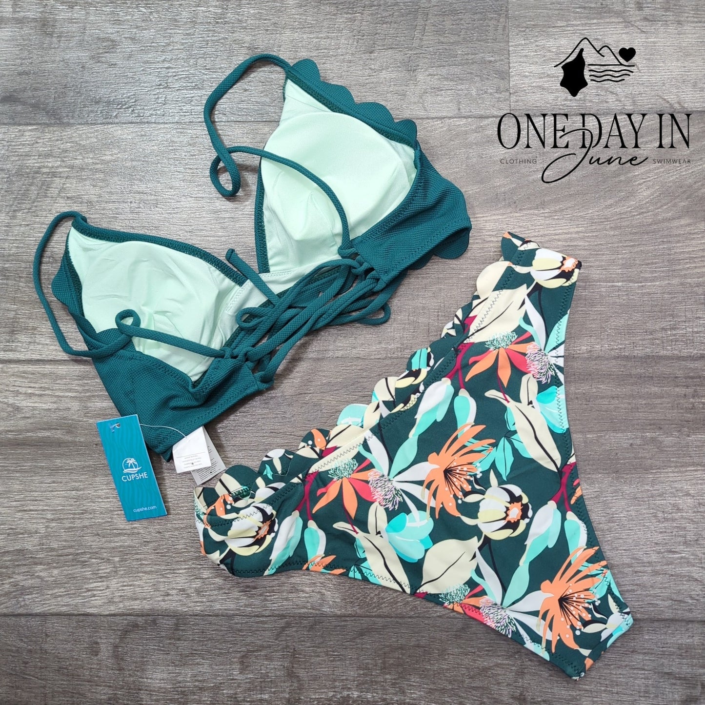 Cupshe Scallop Edge Tie Back Bikini Swimsuit Size M
