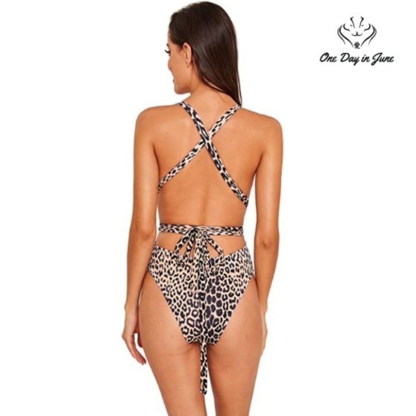 SweatyRocks Criss Cross Deep V Open Back Leopard One Piece Size M