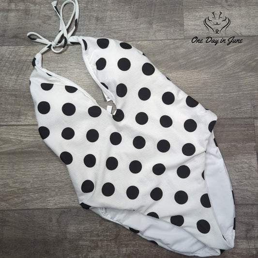 Bar III This And Dot Polka Dot Plunging One Piece Swimsuit NWT Size XL