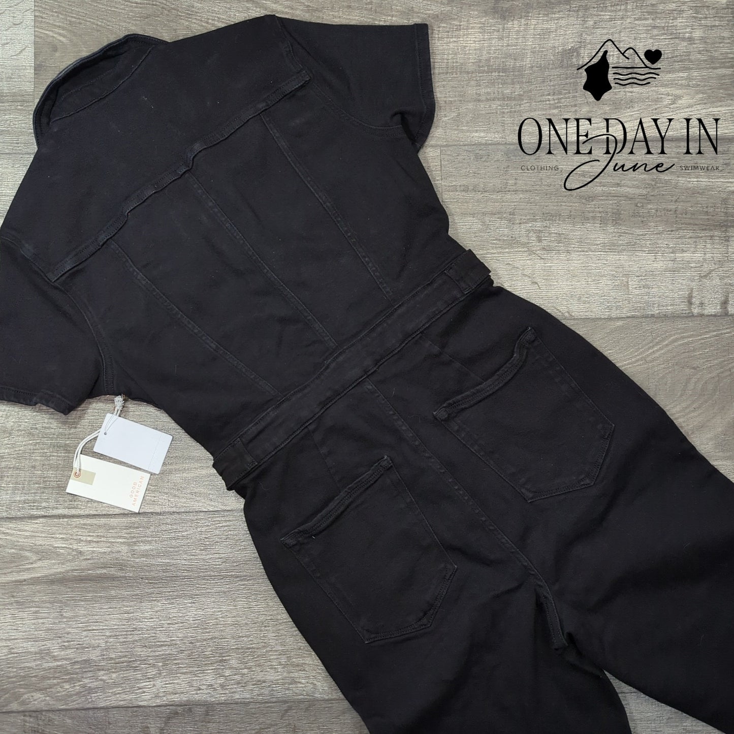 Good American Zip Front Denim Jumpsuit Size L