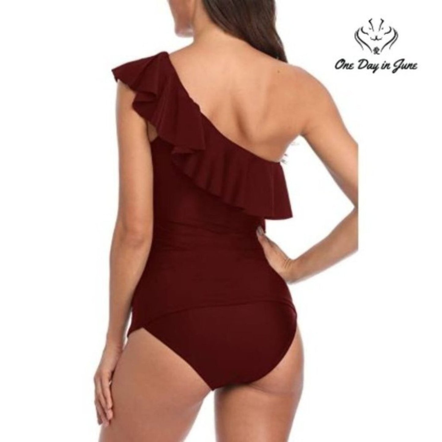 Yonique One Shoulder Ruffled Tankini Size S