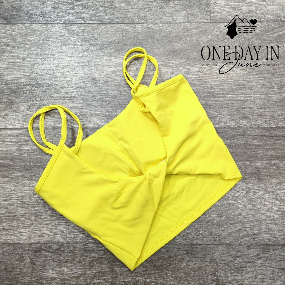 Yonique Twist Back Sports Bra Neon Yellow Strappy Athletic Swim Top Size S