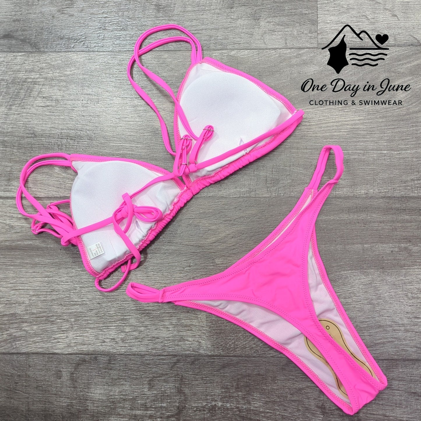 Pink Queen Tie Back Triangle Thong Bikini Swimsuit Size L