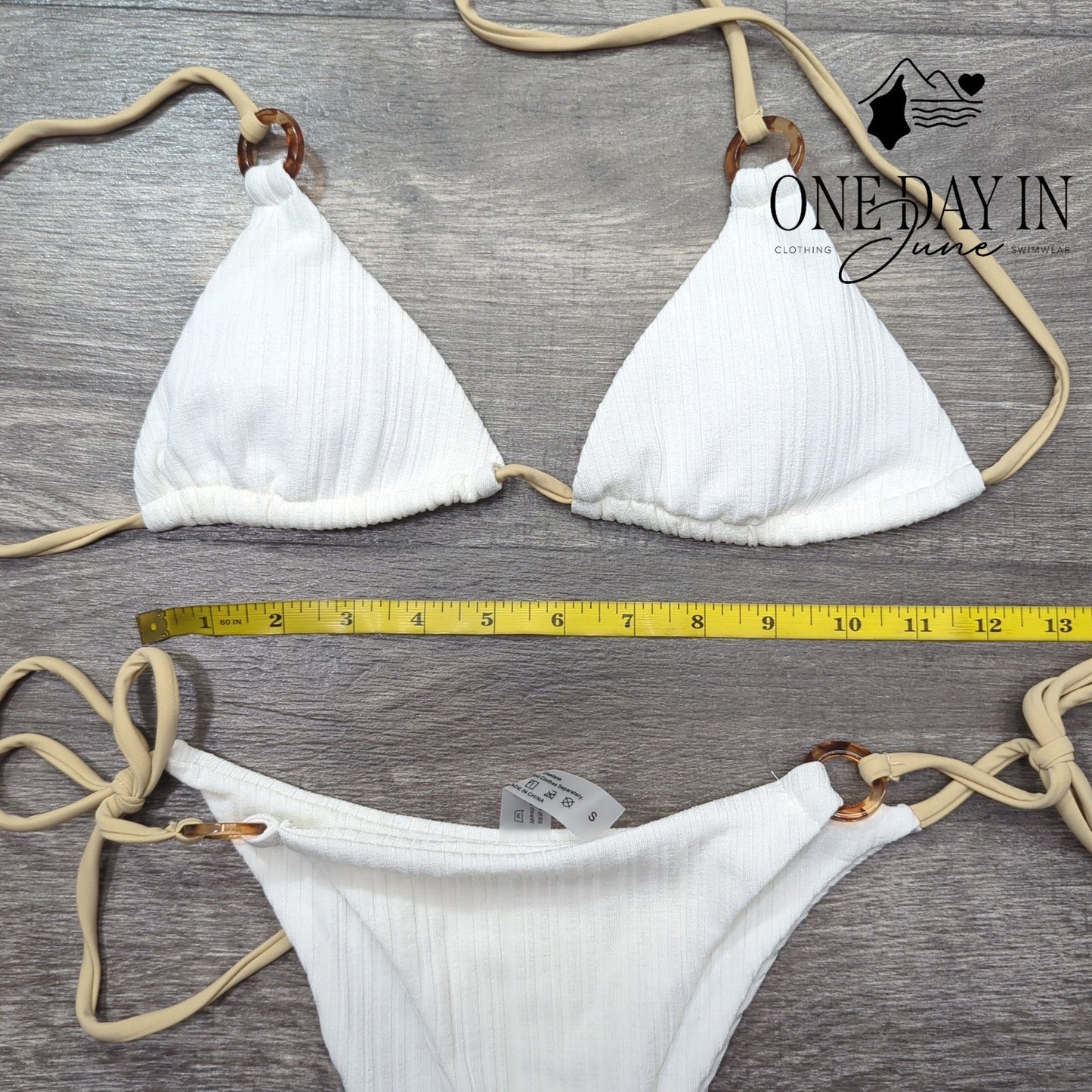Aleumdr Ribbed Adjustable Triangle Tie Side Bikini Size S