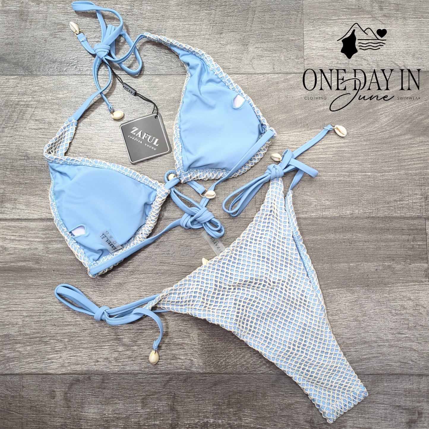 Zaful High Cut Tie Side Tie Back Bikini Swimsuit Size S