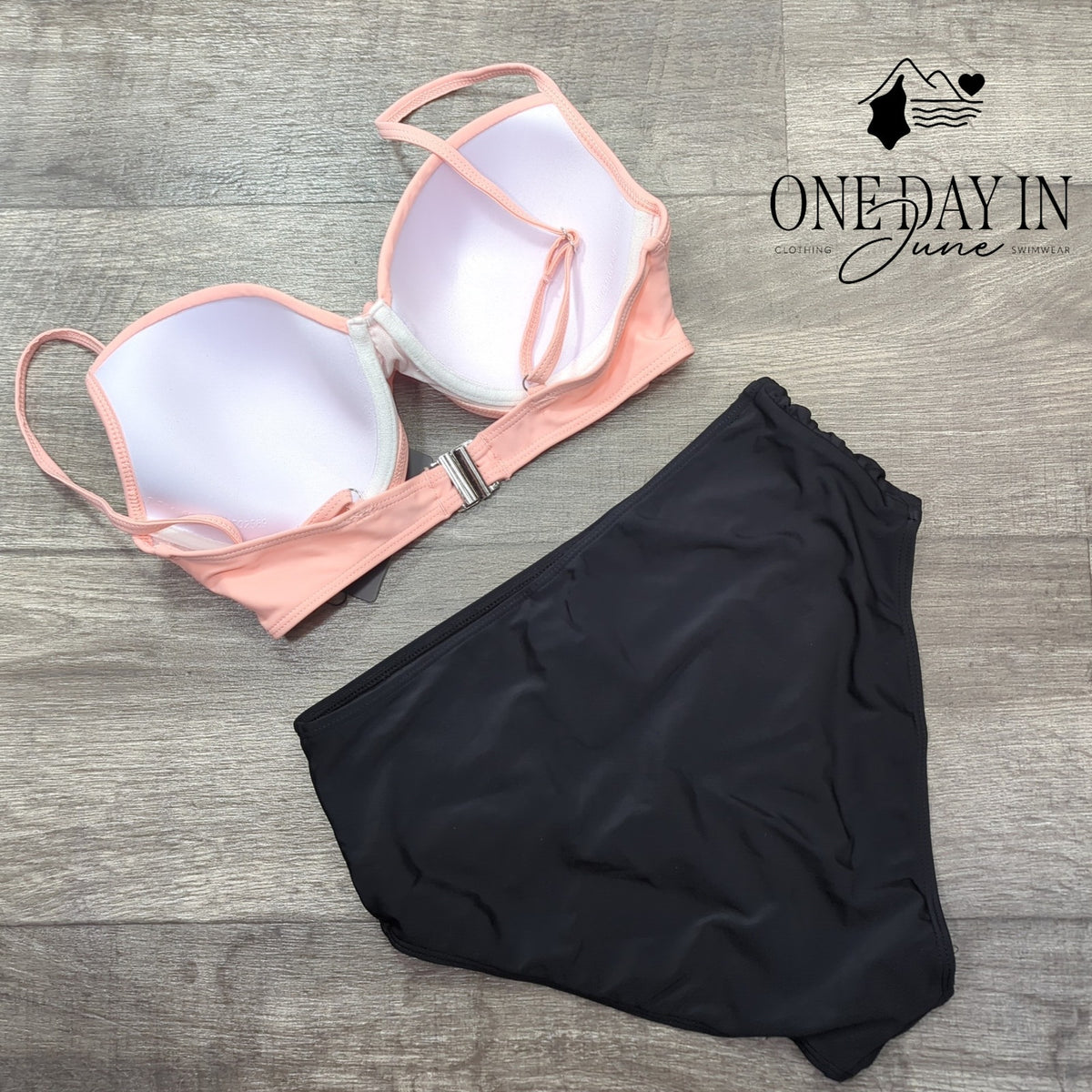 Aqua Eve High Waist Underwire Molded Cup Bikini Pink Black NWT Size M