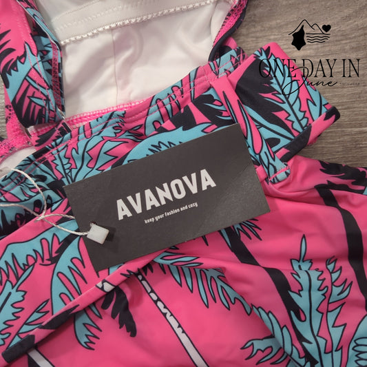 Avanova Deep V Ruffle Shoulder One Piece Swimsuit Size S