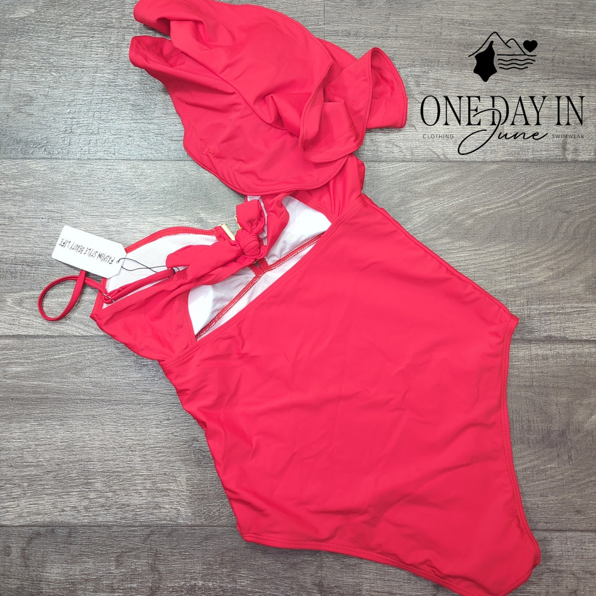 Sporlike Red Ruffle One Shoulder Tie Back One Piece Swimsuit NWT Size S