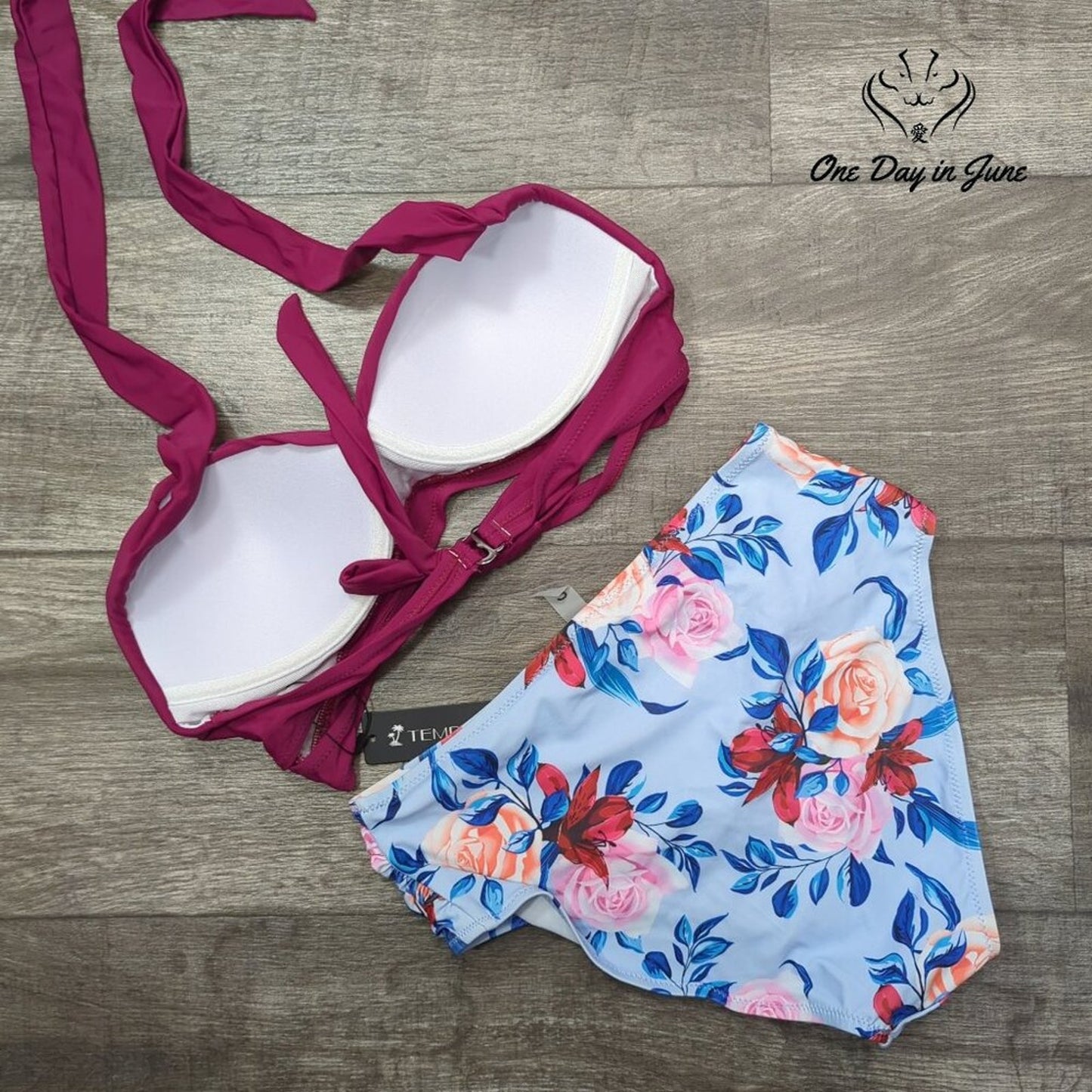 Tempt Me Vintage Cross Front Halter Bikini Swimsuit Size S