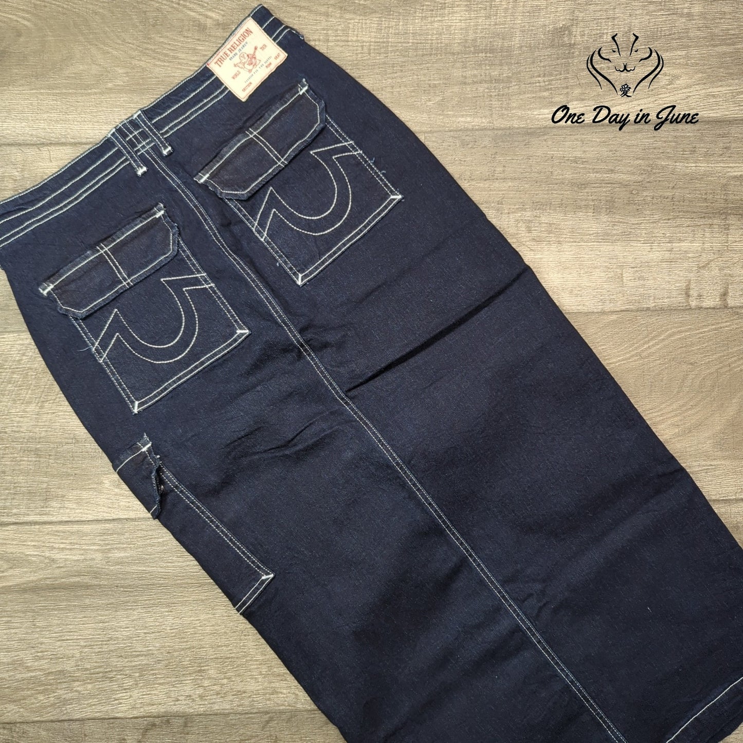 True Religion Denim Cargo Maxi Skirt Size 28 (6)