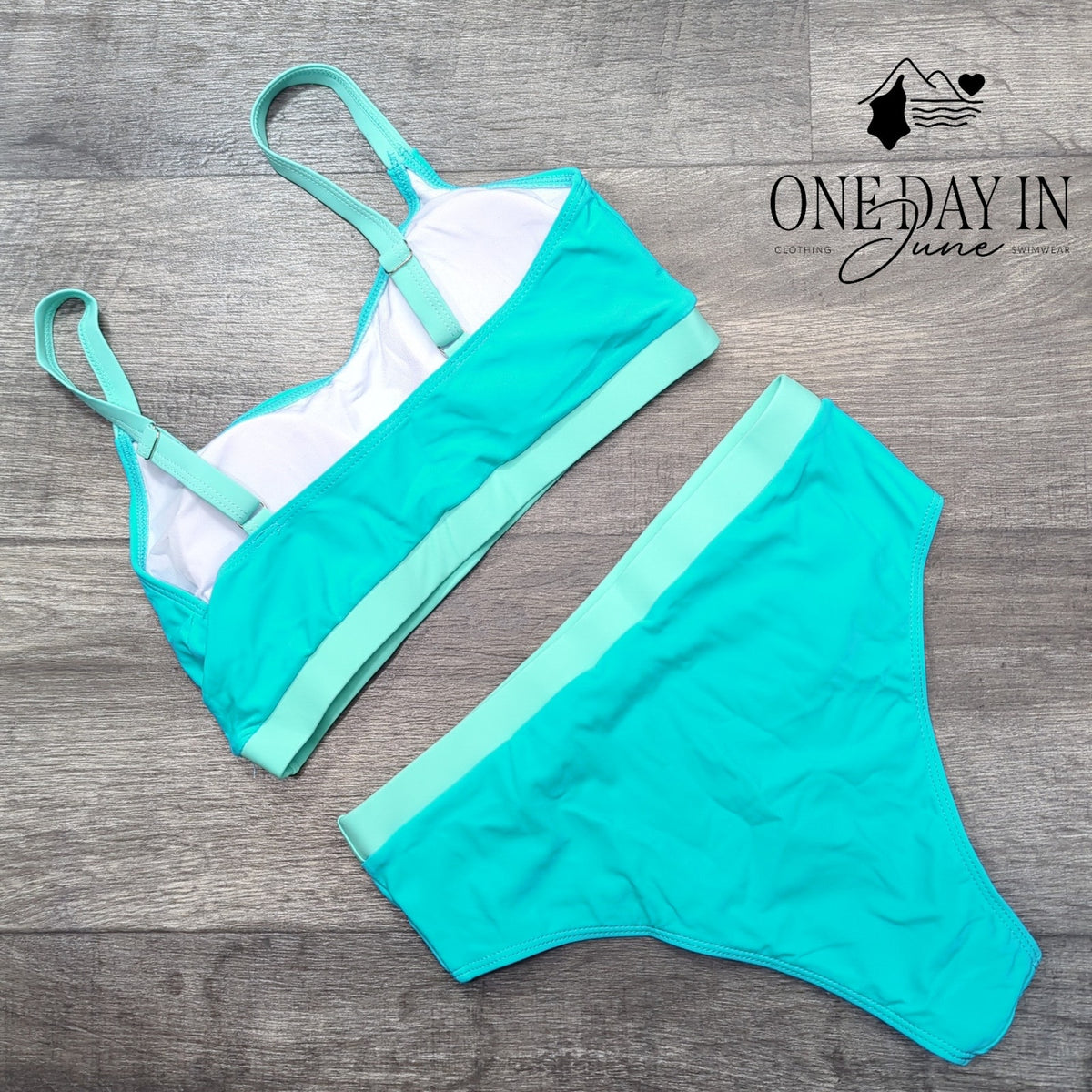 Zando Crop Bikini Swimsuit Turquoise Mint High Waist Two Piece Size M