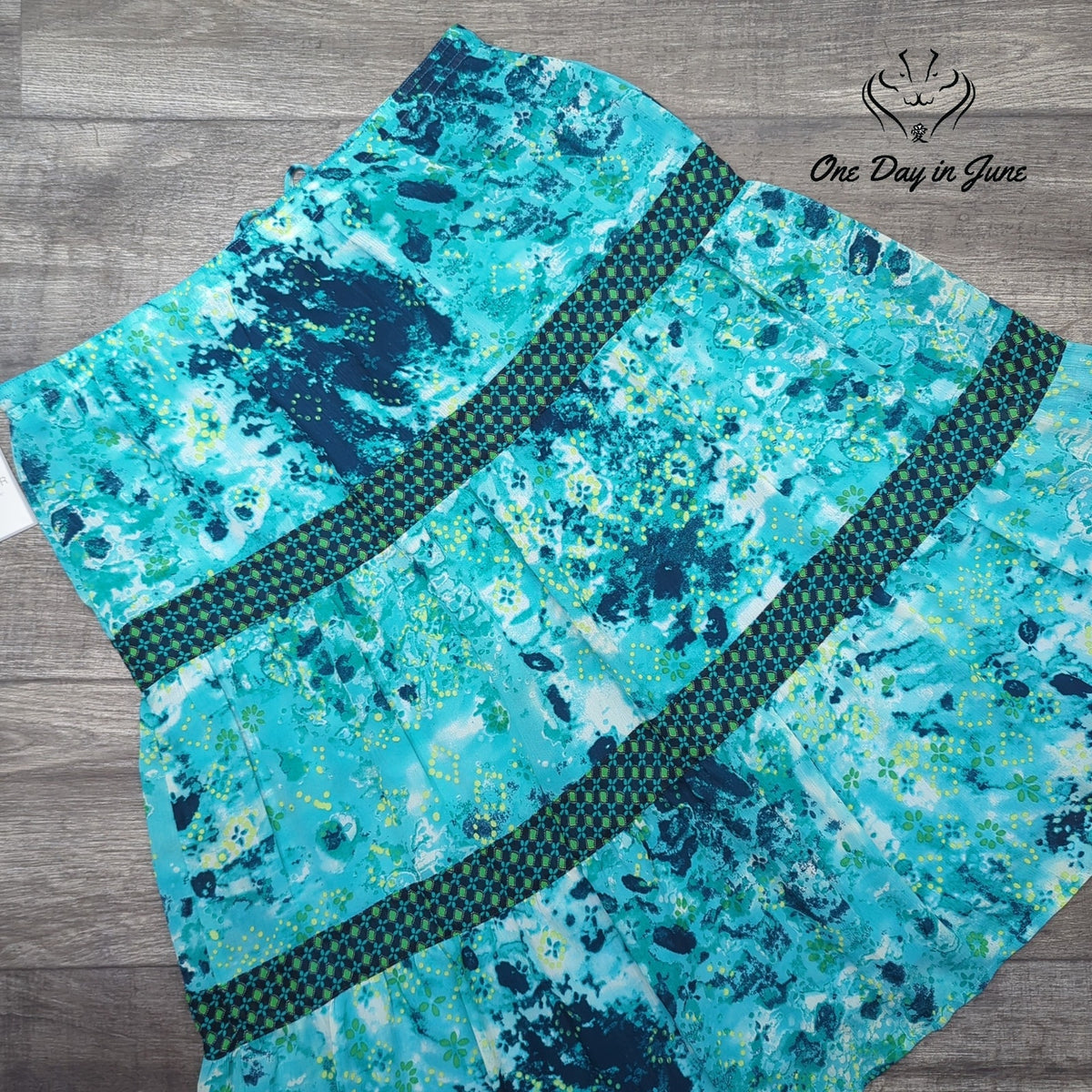 Sag Harbor Bohemian Tiered Floral Pull On Midi Skirt Turquoise NWT Size 16