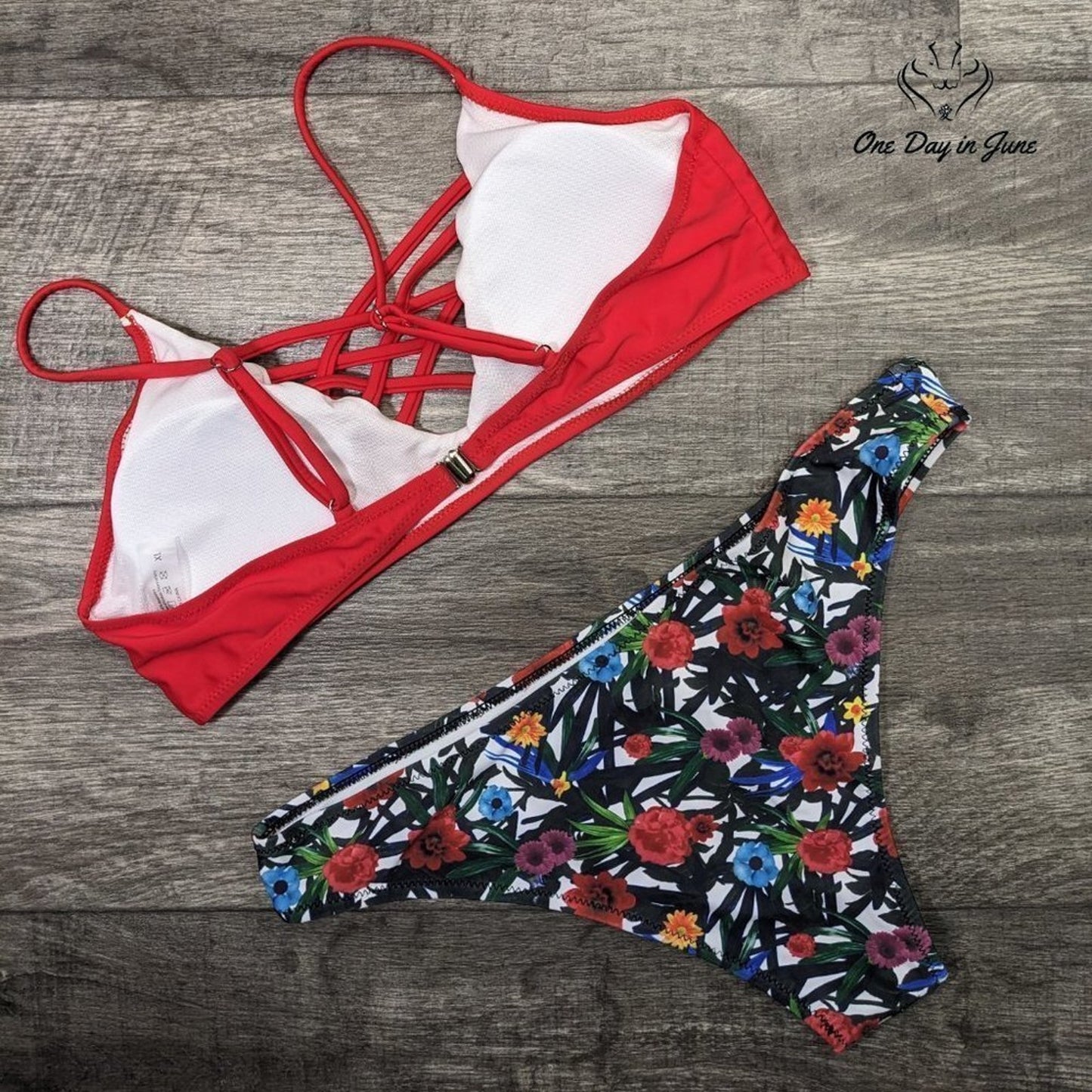 Charmleaks Cage Front Floral Bikini Swimsuit Size XL