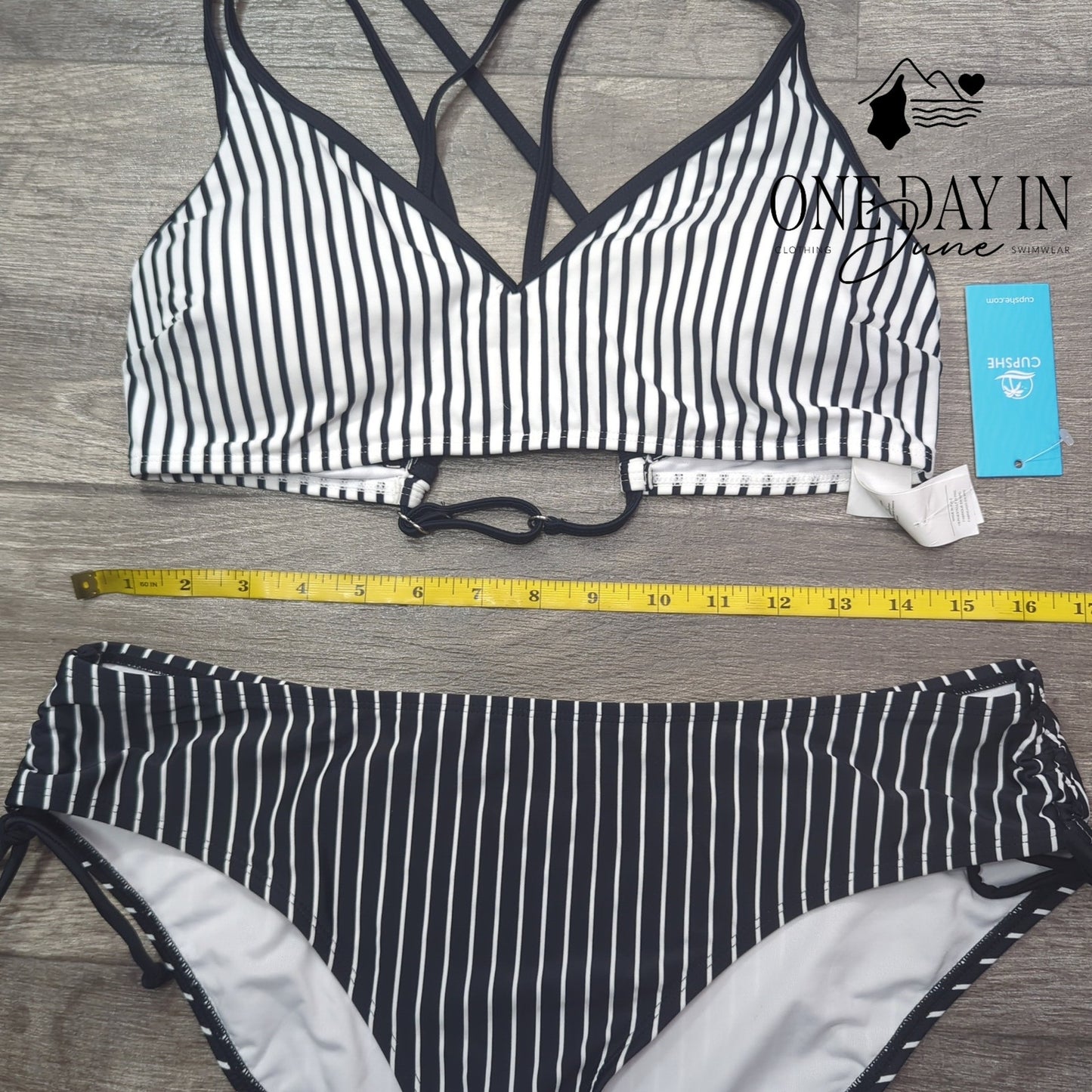 Cupshe Ruched Side Striped Bikini Swimsuit Size XL