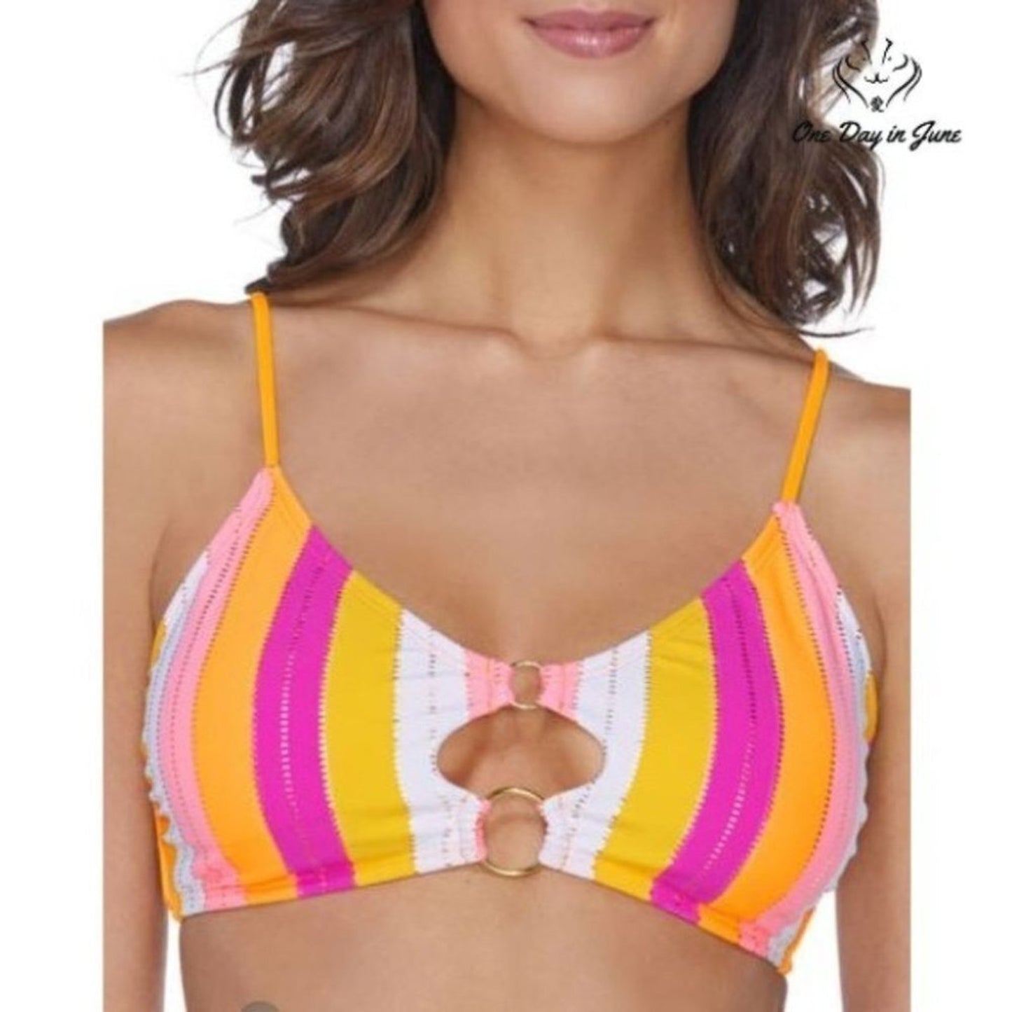 Ambrielle Striped Bralette Bikini Top Size L
