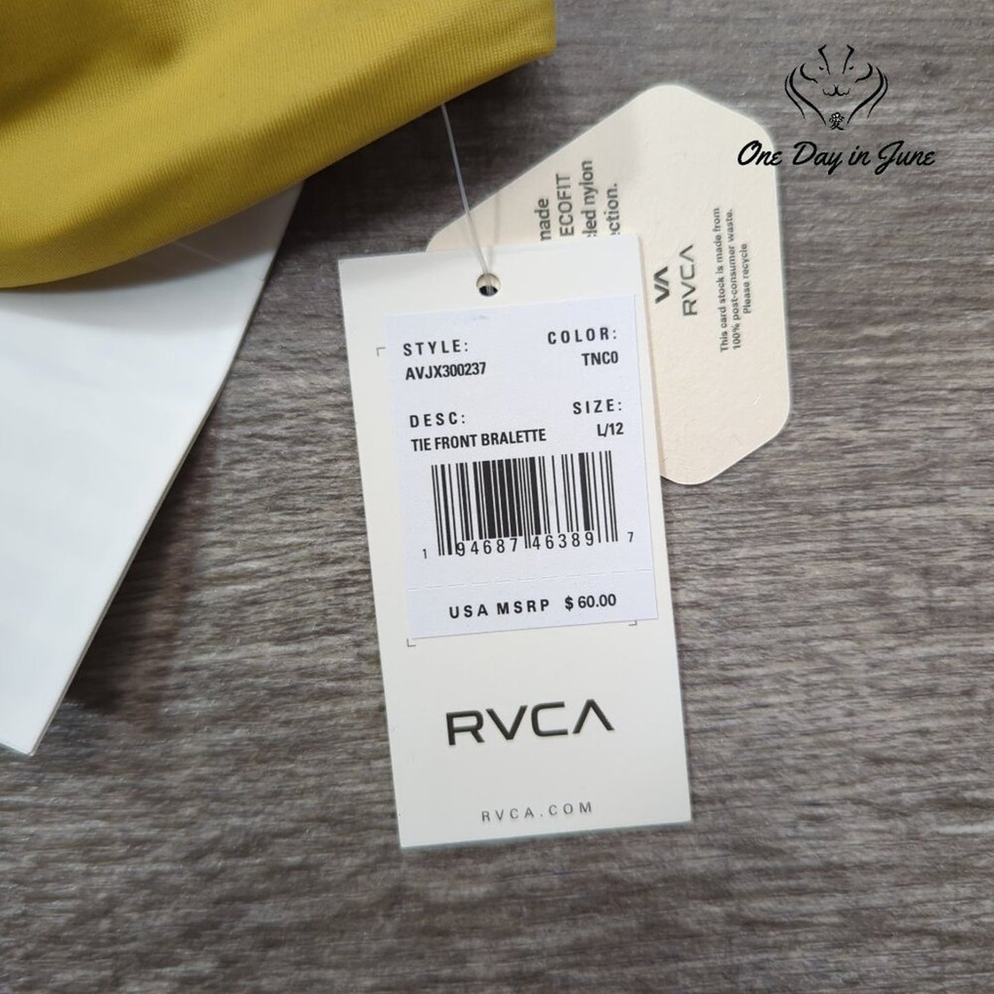RVCA Tie Front Bralette Bikini Top Size L