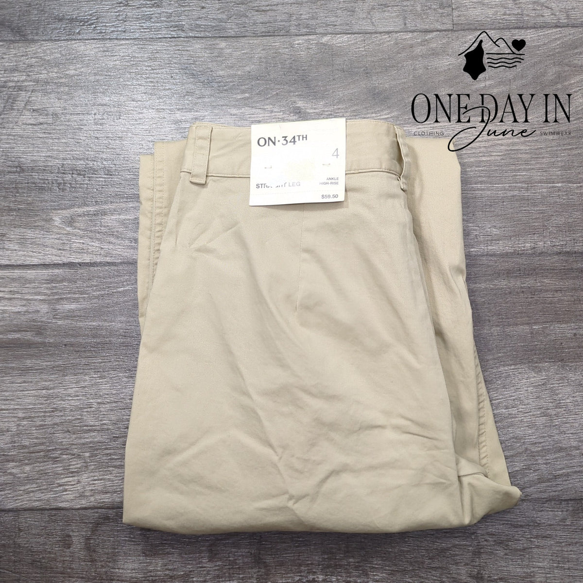 On 34th High Rise Pleated Straight Leg Ankle Chino Pants Khaki NWT Size 4