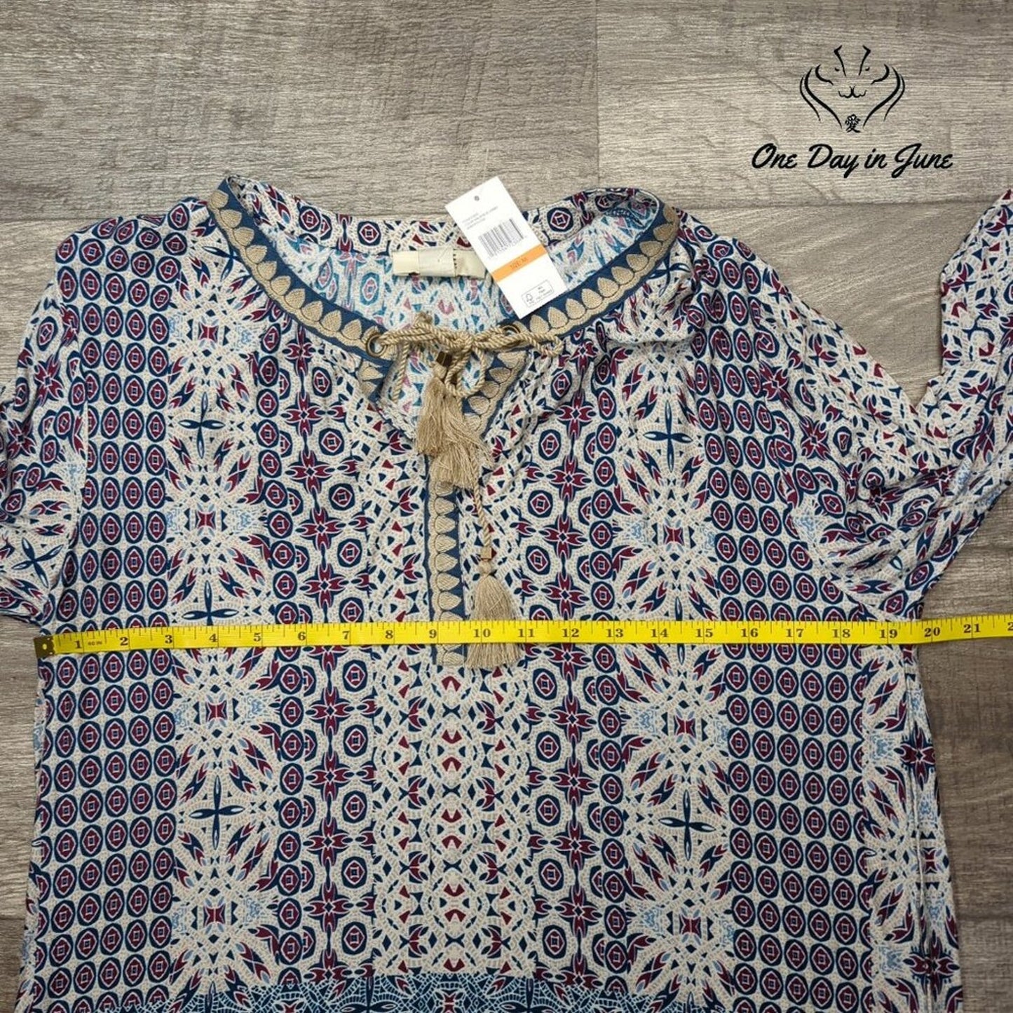 Vintage America Boho Style Long Sleeve Top Size M